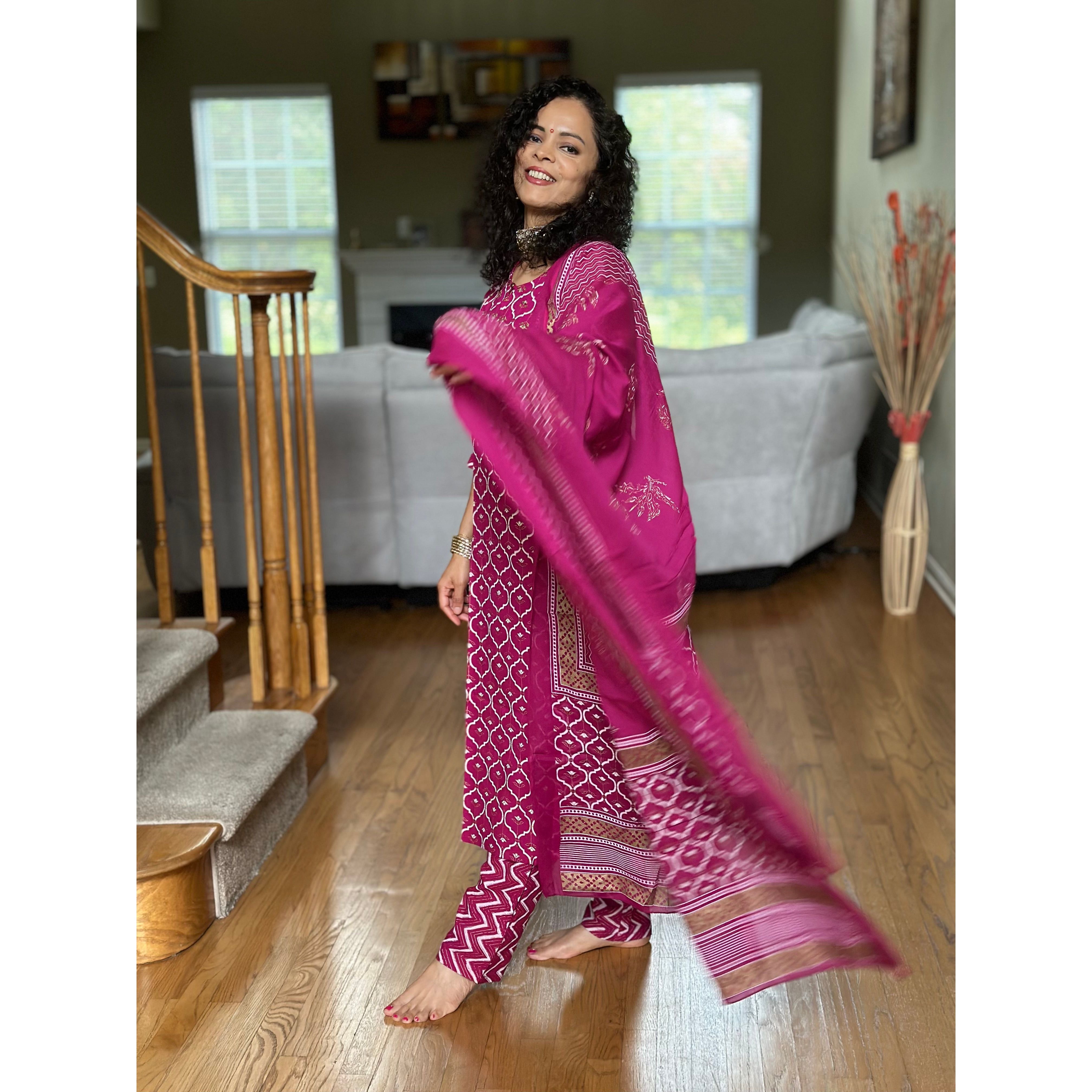 Elegant Pink and Gold Embroidered Kurta Set for Women | Festive Ethnic Wear | Perfect for Diwali, Weddings & Special Occasions