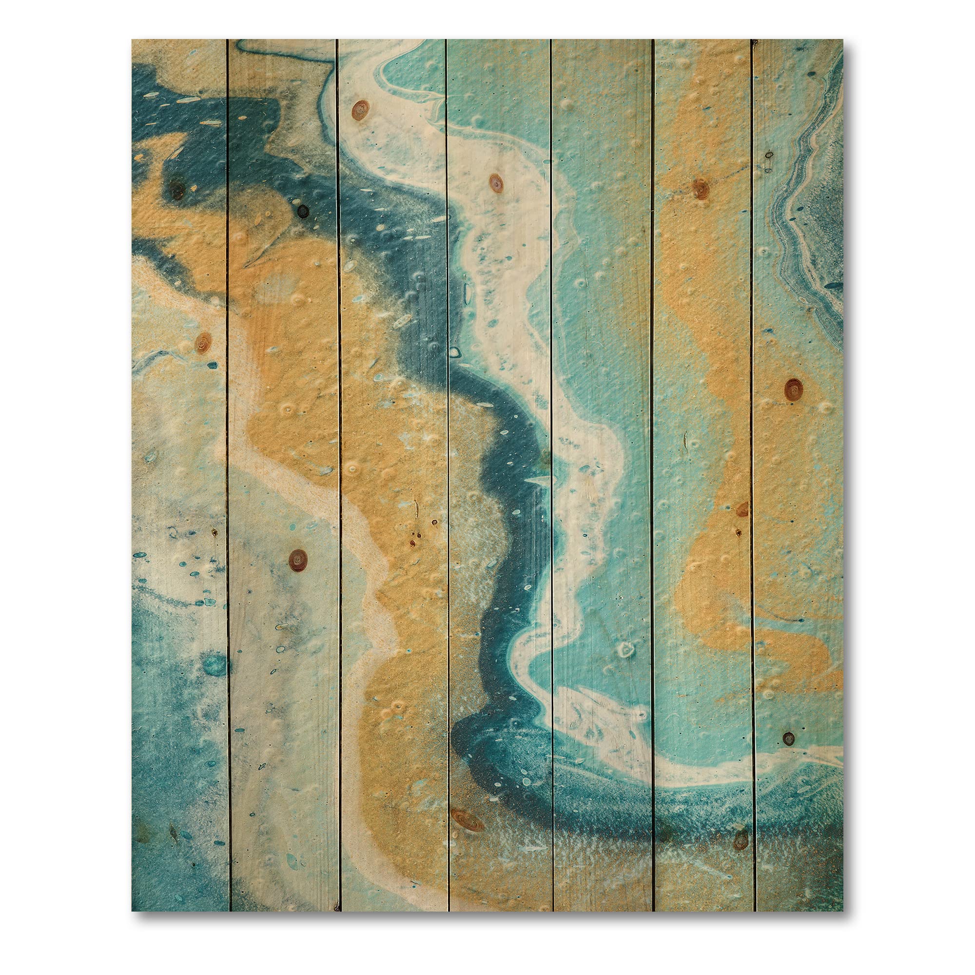 Abstract Marble Wood Wall Art - Blue & Yellow Modern Decor for Living Room