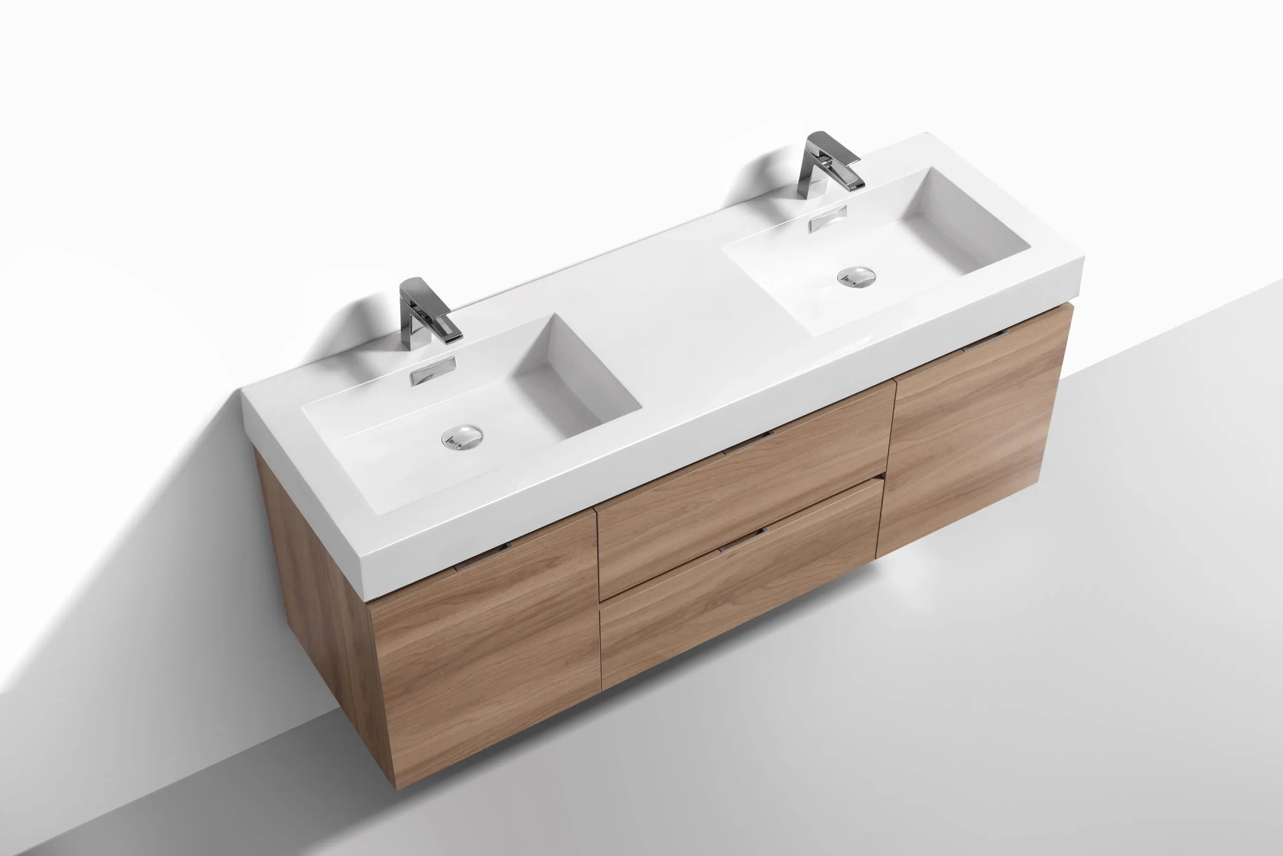 BSL60 Honey Oak Double Sink Wall Mount Bathroom Vanity - Modern Space-Saving Storage Solution for Small Bathrooms & Powder Rooms