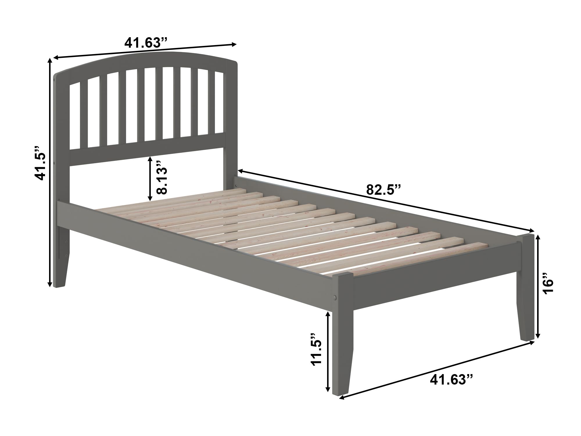 AFI Richmond Twin XL Platform Bed Frame with USB Charging Ports - Modern Grey Wooden Bed for Small Spaces, Dorms & Guest Rooms