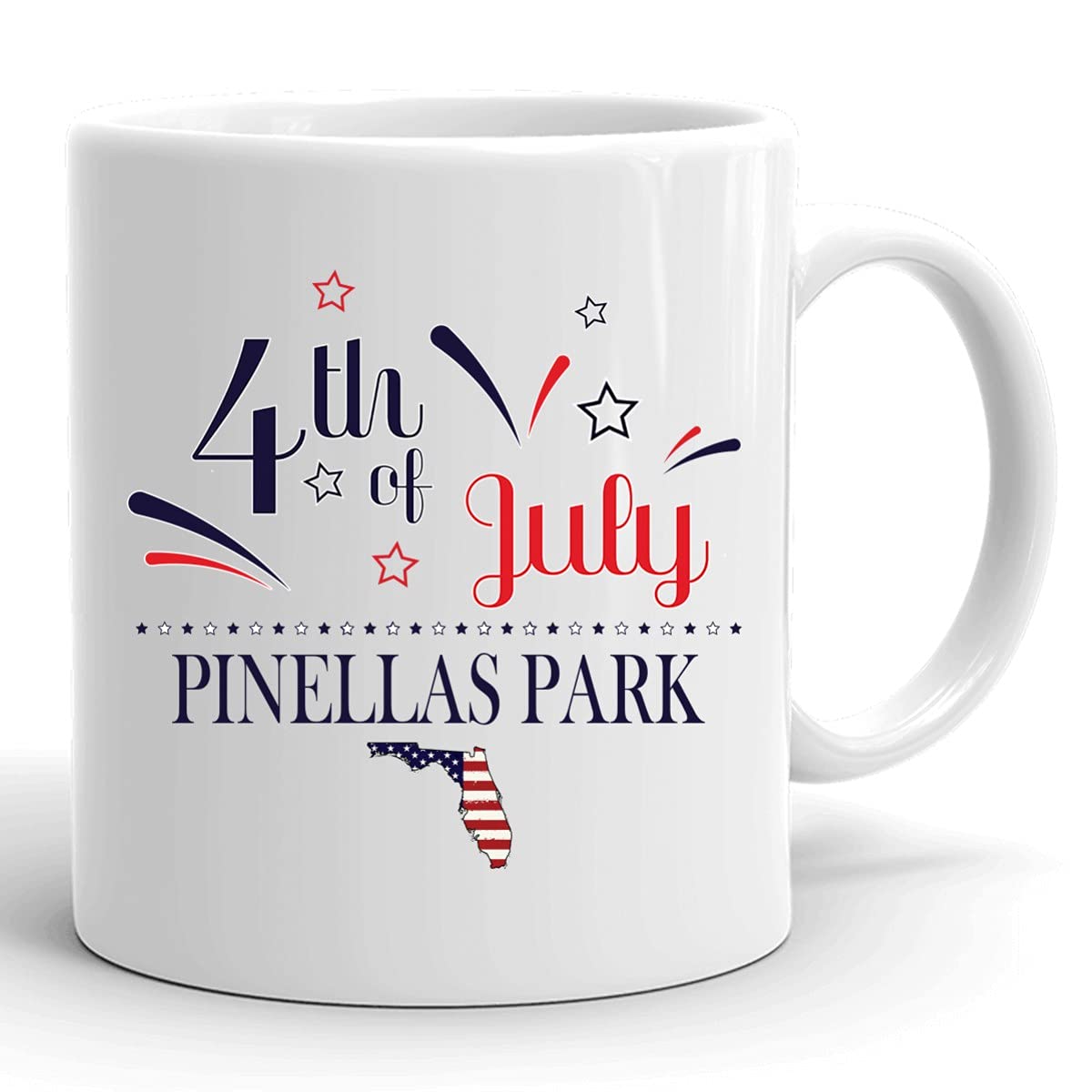 Personalized 11oz Coffee Mug with USA Flag - Custom Happy 4th of July Gift for Pinellas Park Florida - Independence Day Cup for Home, Office & Gifting