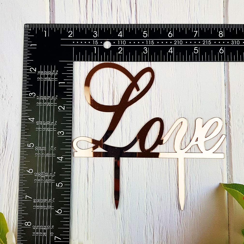 Love Cake Topper - Elegant Mirror Rose Gold Acrylic Wedding Cake Decor for Engagement, Bridal Shower, Anniversary, Birthday & Bachelorette Parties | Perfect for Romantic Celebrations & Special Occasions