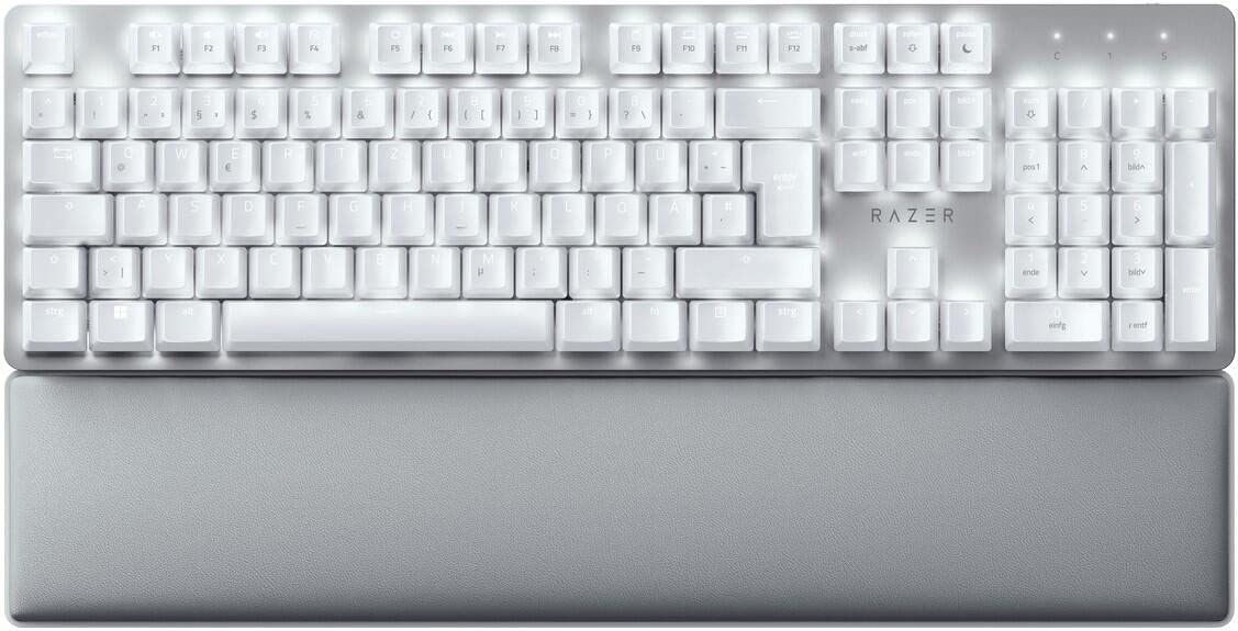 Razer Pro Type Ultra Wireless Mechanical Keyboard - Silent Linear Yellow Switches, Faux Leather Wrist Rest, Multi-Device Bluetooth (QWERTZ DE Layout) - White | Perfect for Office, Gaming & Home Workspace Productivity