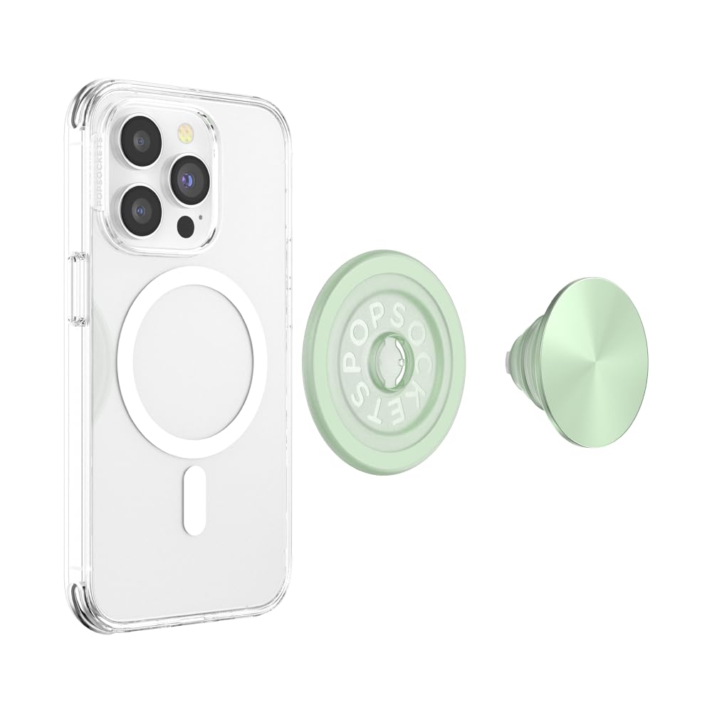 PopSockets MagSafe® Compatible Phone Grip with Adapter Ring - Aluminum Honeydew Phone Holder for Wireless Charging | Perfect for iPhone 12/13/14, Everyday Use & Travel Accessories
