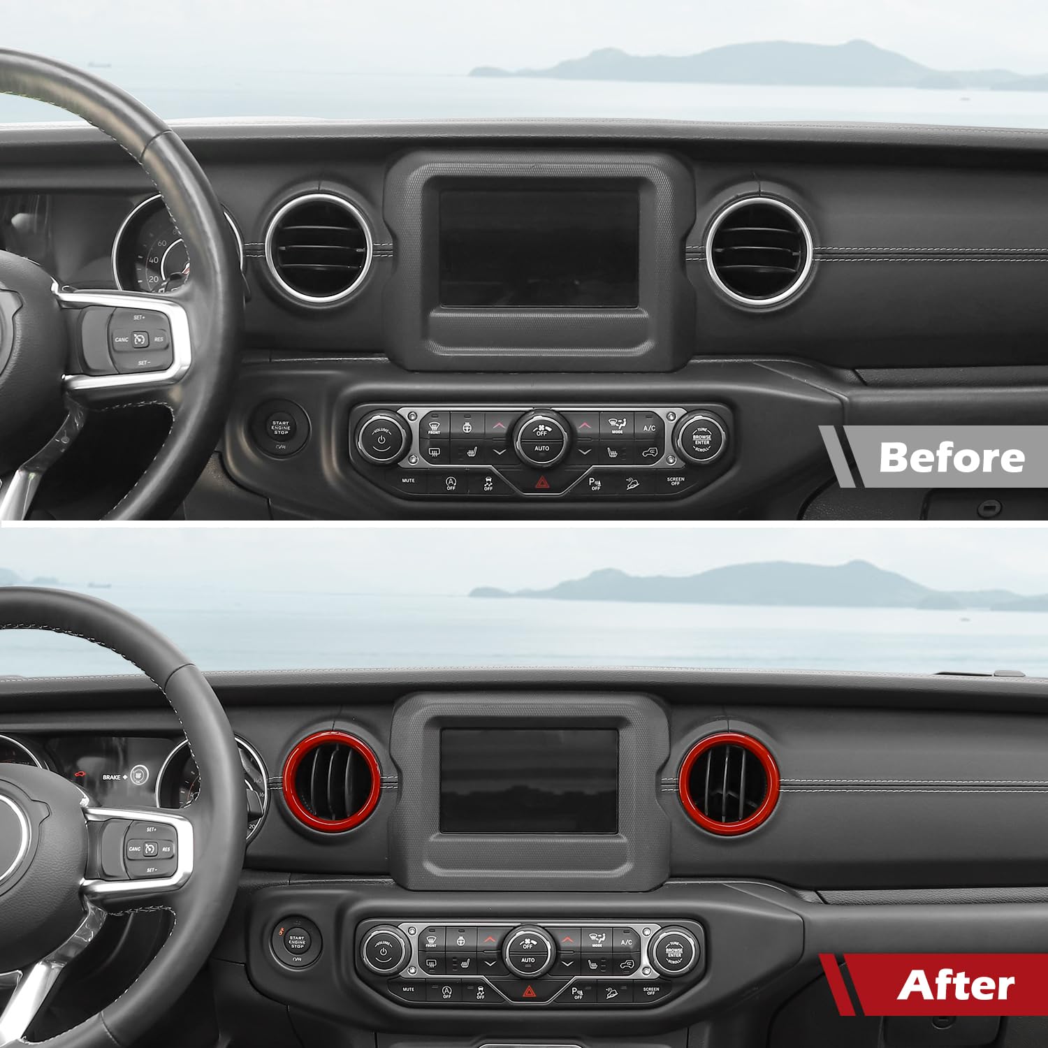 RT-TCZ Red Dash Air Vent Cover Trim Stickers for Jeep Wrangler JL JLU & Gladiator JT (2018-2023) - 4pcs Interior Accessories - Upgrade Your Ride with Stylish Red Accents for Off-Road Adventures & Daily Commutes