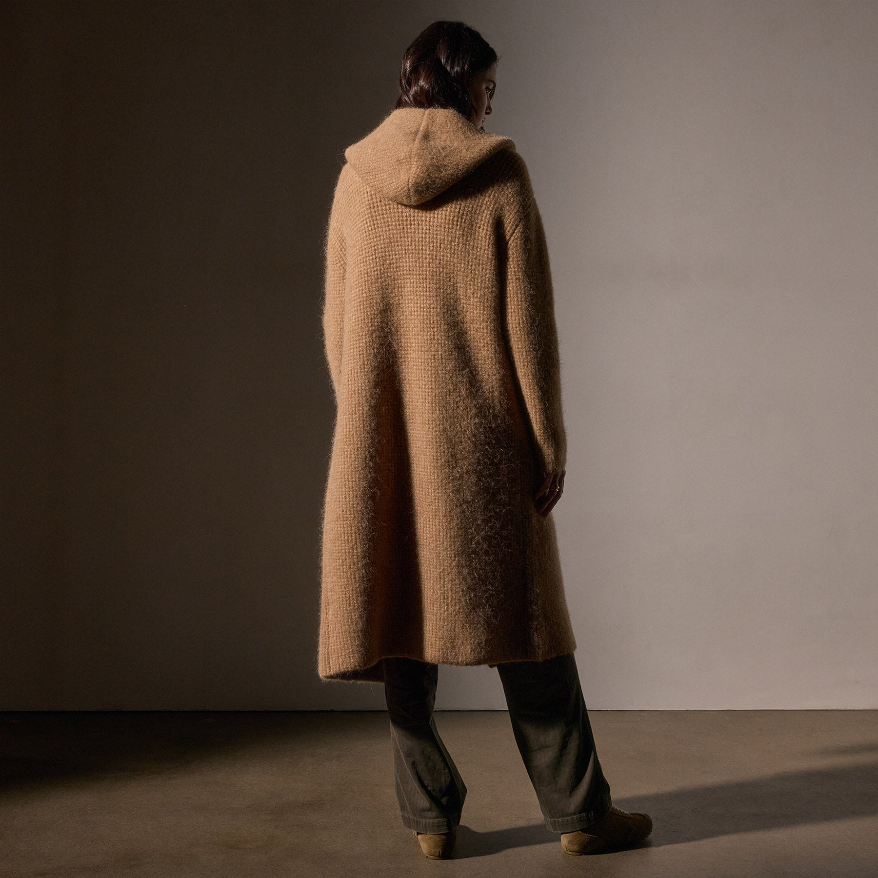 Chunky Waffle Knit Hooded Coat for Women - Soft & Warm Winter Jacket in Camel Color - Perfect for Casual Outfits, Outdoor Activities & Cold Weather Fashion
