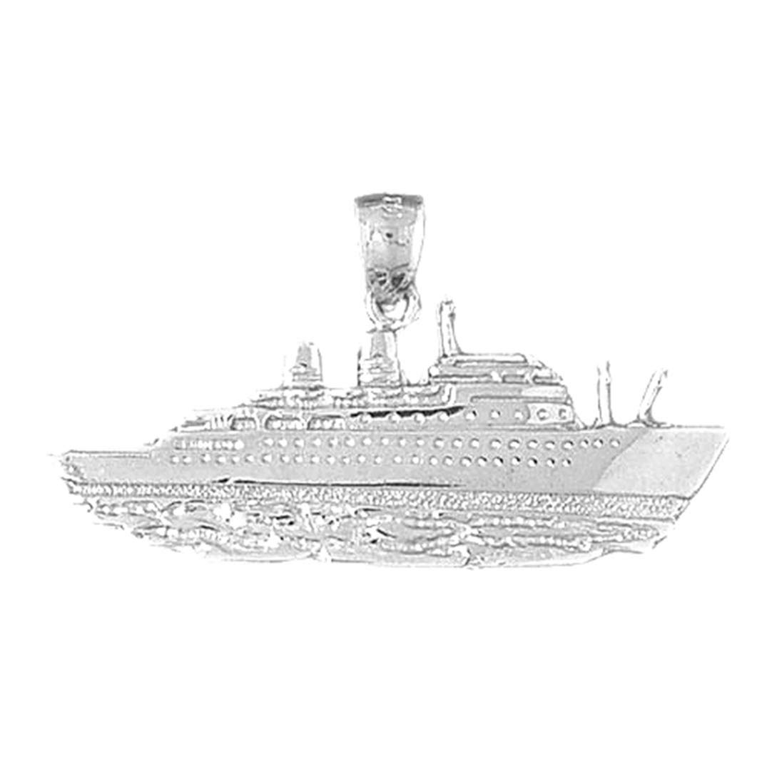 Sterling Silver 925 Cruise Ship Pendant Necklace - 34mm Nautical Jewelry for Travel Lovers & Cruise Vacations