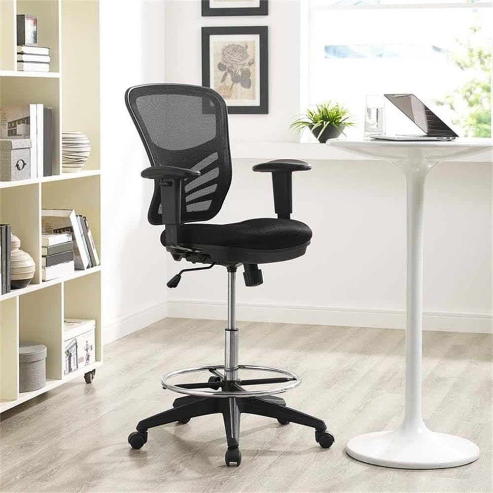 Modway Articulate Ergonomic Drafting Chair - Adjustable Height Office Chair for Desk & Drafting Table - Black Mesh Back Support - Perfect for Home Office, Reception & Studio Work