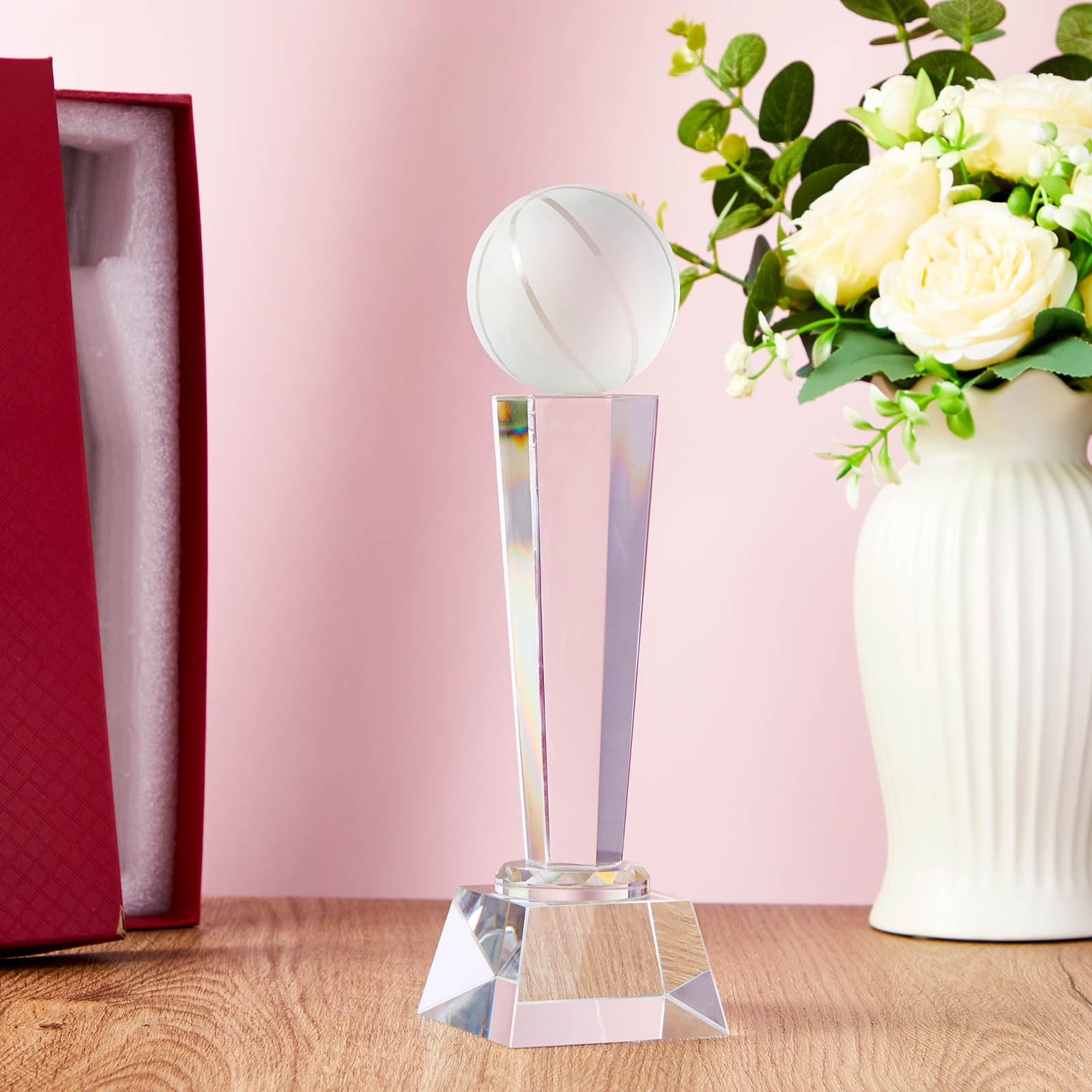 2 Pack 9x2.8 Inch Crystal Glass Trophy Award with Gift Box - Large Sports Trophy for Basketball Tournament, Office Desk Decor & Paperweight - Perfect for Awards Ceremony, Corporate Recognition, and Home Display