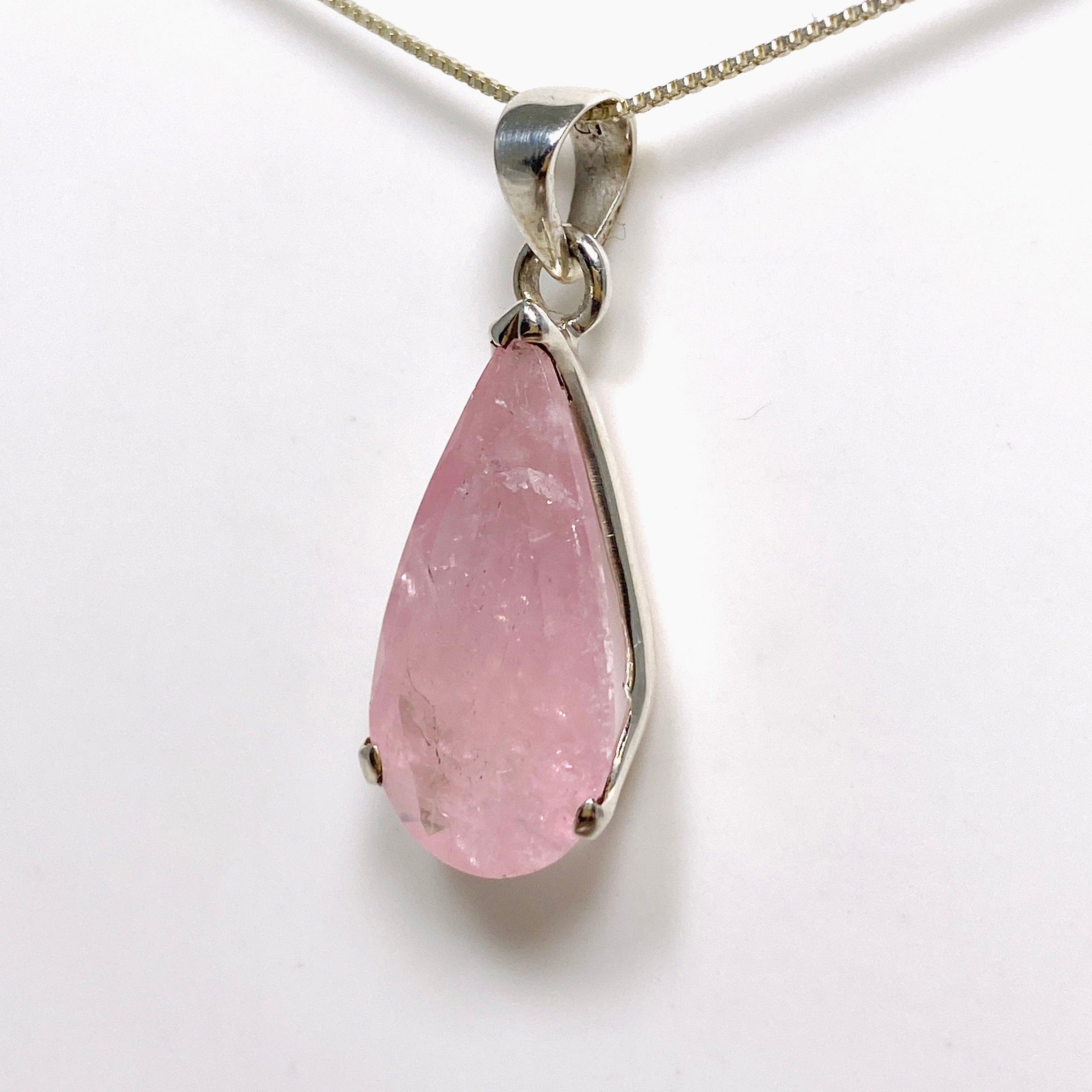 Morganite Faceted Teardrop Pendant Necklace PPGJ681 - Elegant Rose Quartz Jewelry for Women, Perfect for Weddings, Anniversaries & Valentine's Day Gifts