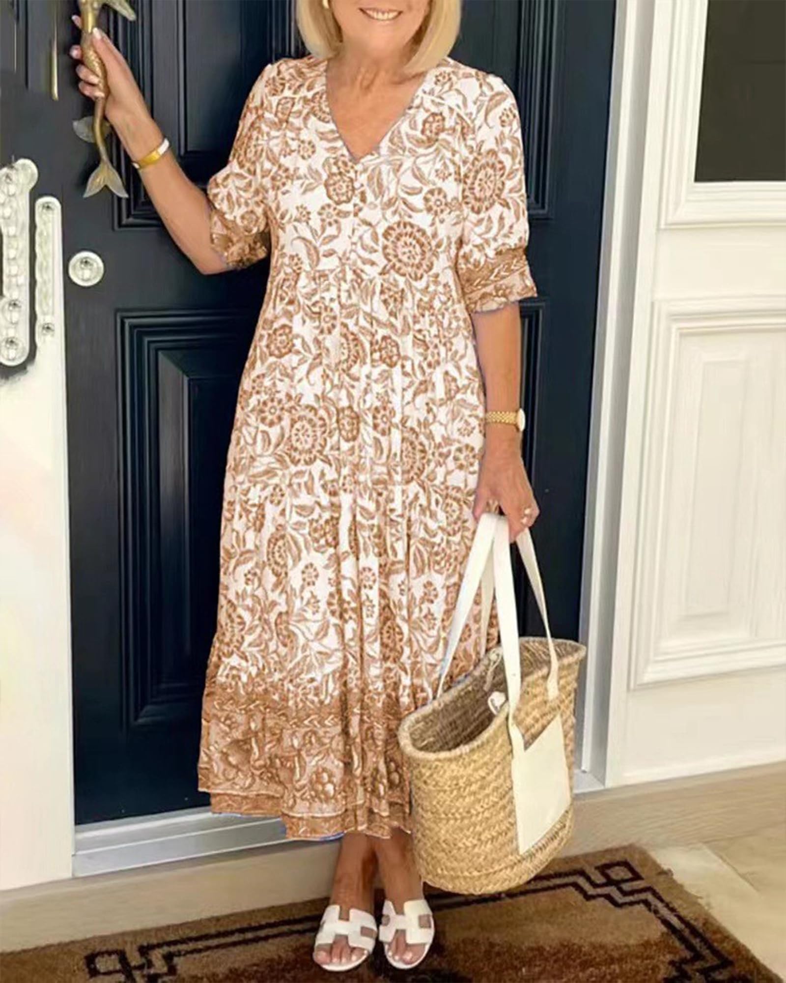 Boho Summer Floral Maxi Dress for Women - Casual Short Sleeve Beach Dress 2024 | Perfect for Vacations, Music Festivals & Summer Outings