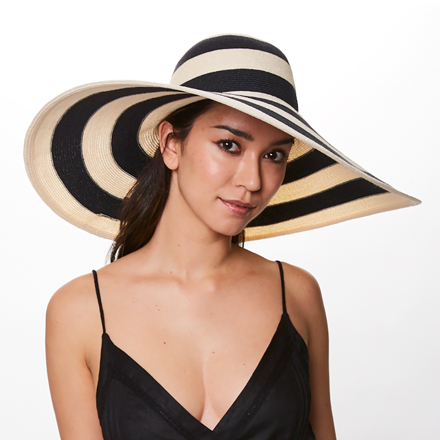Stylish Sunny Striped Toyo Sun Hat for Women - UV Protection Wide Brim Beach Hat for Summer Outdoor Activities, Travel, and Gardening