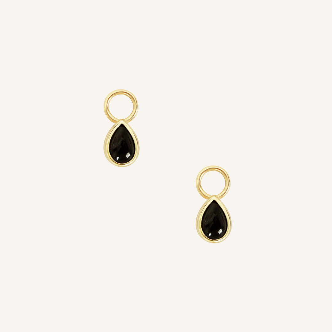 Black Onyx Trove Hoop Charm Earrings (Set of 2) - Elegant Dangle Jewelry for Women, Perfect for Parties, Weddings & Everyday Wear
