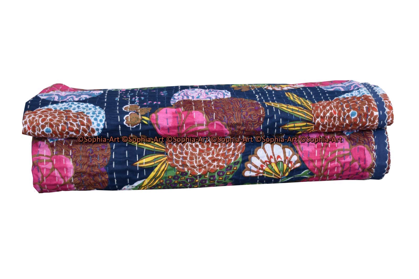 Sophia-Art Reversible Indian Kantha Quilt - Twin/King Size 108