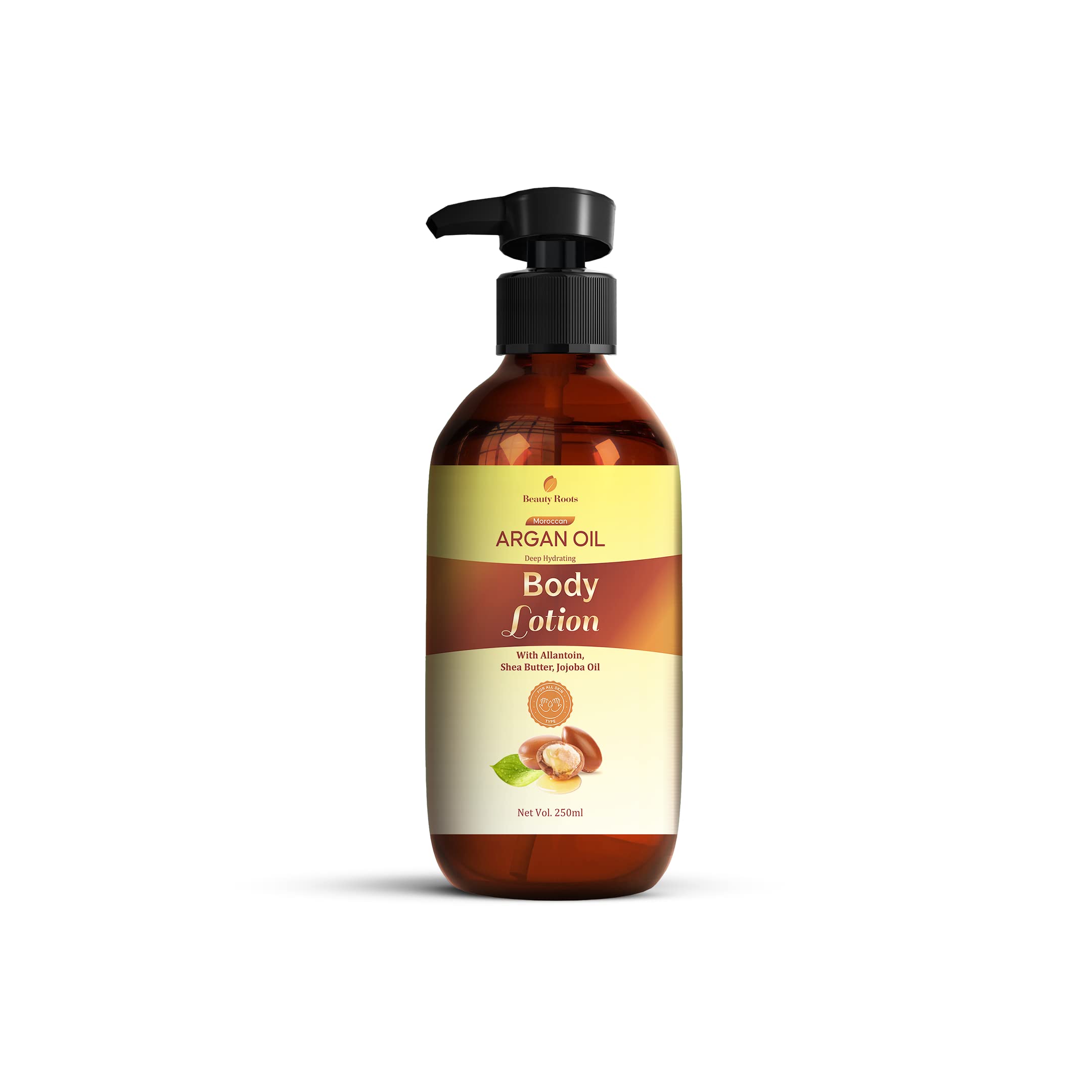 Beauty Roots Argan Oil Body Lotion 250ml - Deep Moisturizing Cream for Dry Skin with Argan Oil, Shea Butter & Jojoba Oil | 72 Hour Hydration for Men & Women | Perfect for Daily Skincare Routine & After Shower Use
