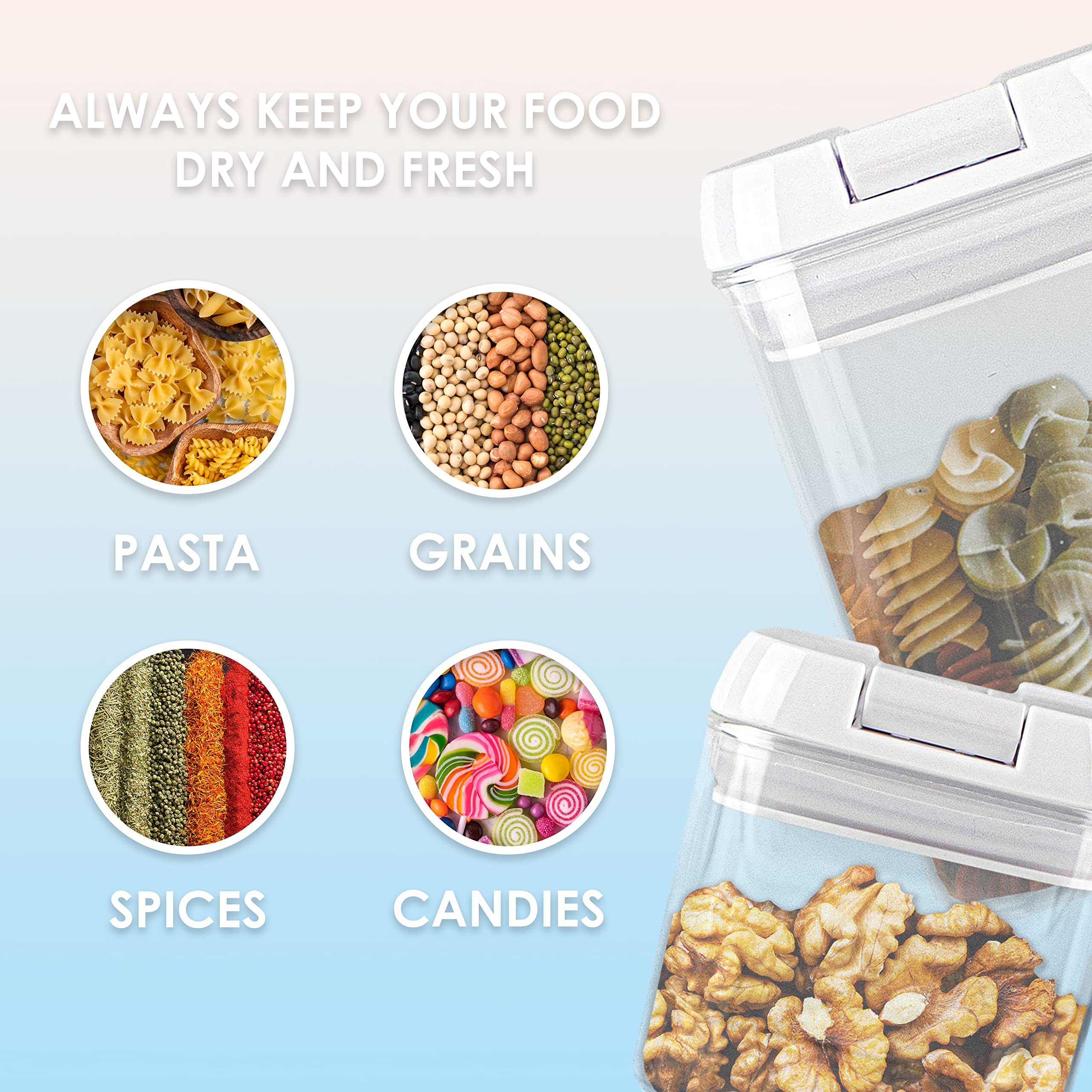 Lutema 7-Piece Airtight Clear Food Storage Container Set with White Easy-Lock Lids - BPA-Free Plastic Canisters for Kitchen Pantry Organization (Includes Labels) - Perfect for Dry Food, Flour, Sugar, Coffee & Meal Prep Storage