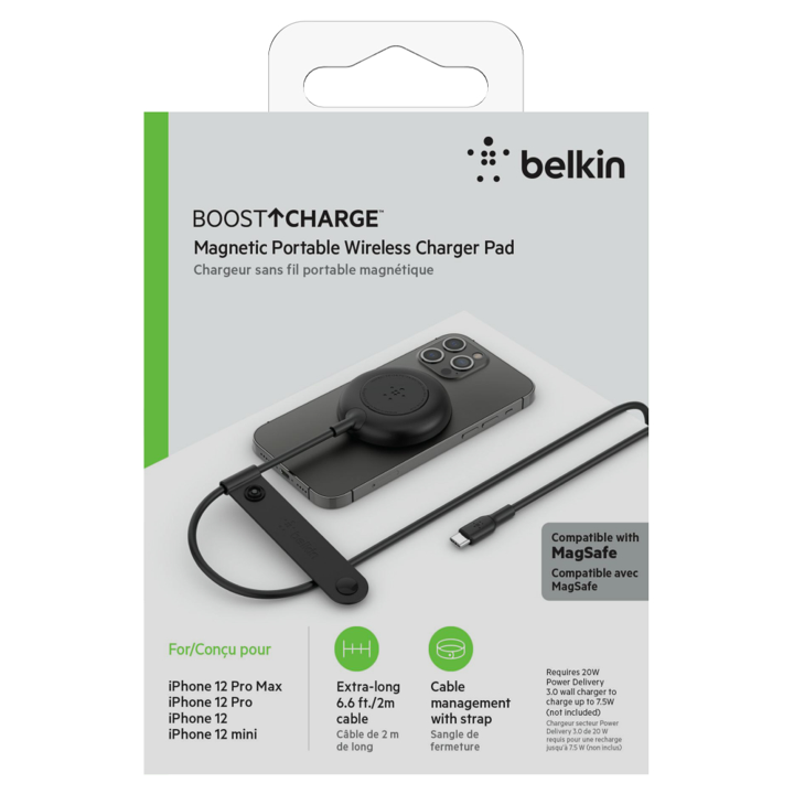 Belkin Magnetic Base Compatible with MagSafe for iPhone 12/13/14 & AirPods Wireless Charging Case - 7.5W Fast Charging, Black | Perfect for Home, Office & Travel Use