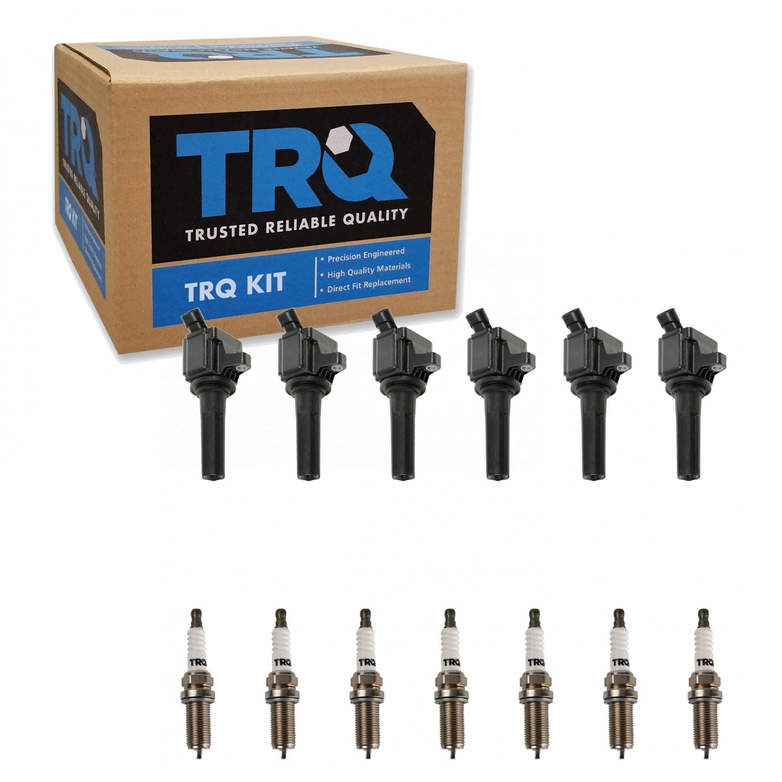 TRQ Ignition Coil & Spark Plug Kit - Compatible with 2006-2007 Buick Rainier, 2006-2009 Chevy Trailblazer, GMC Envoy, Isuzu Ascender, Saab 9-7x - Engine Performance Upgrade for Smooth Starts & Better Fuel Efficiency