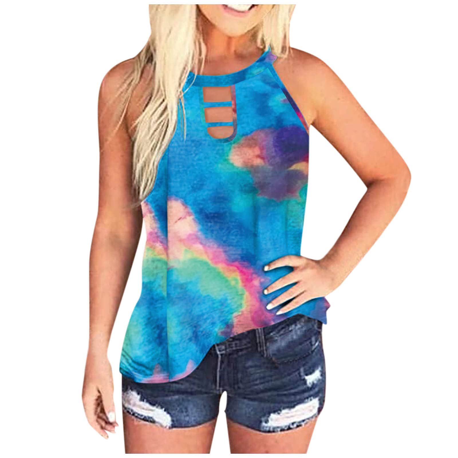 Plus Size Tank Tops for Women - Sexy Tie Dye Casual Sleeveless Shirts, Loose Fit Soft Workout Vest Tee | Perfect for Yoga, Gym, Beach & Summer Outfits