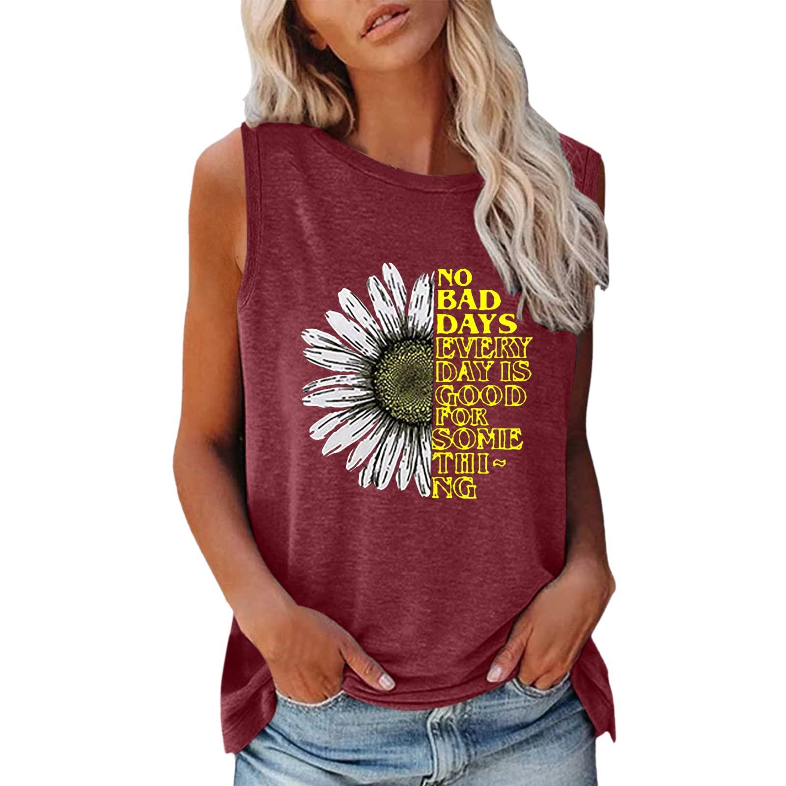 Women's Summer Sleeveless V-Neck Sunflower Print Tank Top - Casual Breathable T-Shirt for Yoga, Beach & Everyday Wear