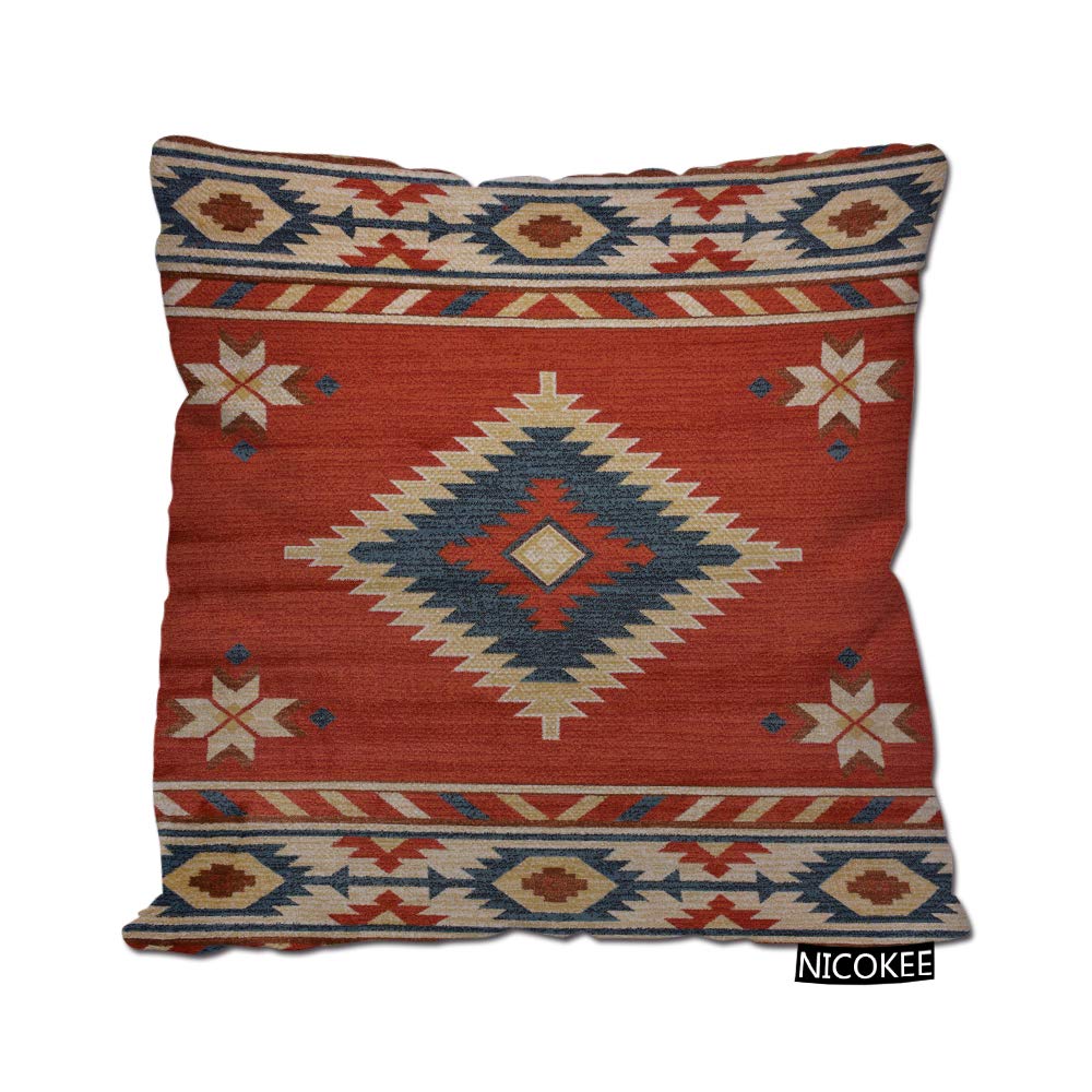 Southwest Style Cotton Linen Chevron Pillow Covers 18x18 Inches - Bohemian Throw Pillow Cases for Couch, Sofa & Bed - Perfect for Living Room, Bedroom & Home Decor