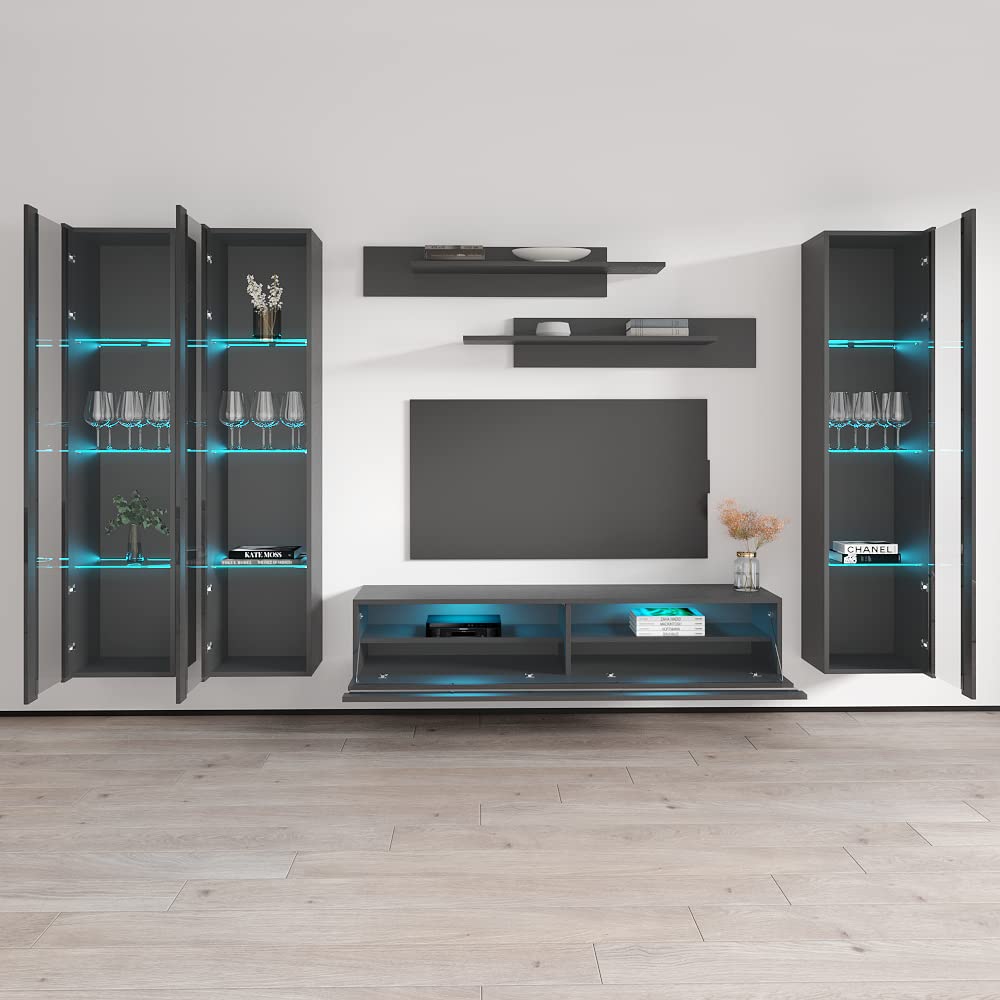Modern Wall-Mounted TV Stand with Storage & LED Lights - 35