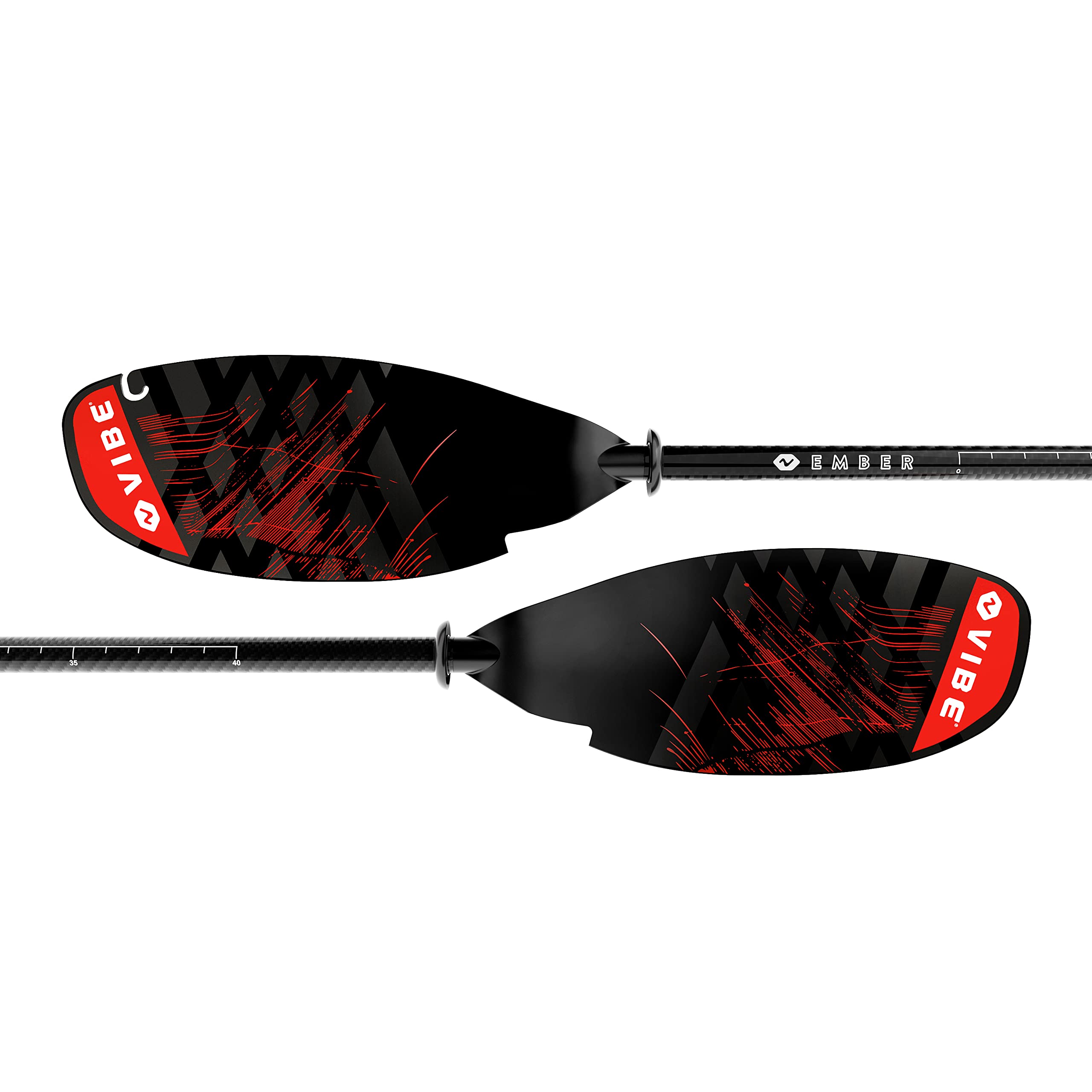 Vibe Ember Kayak Angler Fishing Paddle - Lightweight Carbon Fiber Shaft & Fiberglass Blades - Adjustable 240-260cm - Built-in Retrieval Hook & Dock Pull - Perfect for Kayak Fishing, Camping & Water Sports