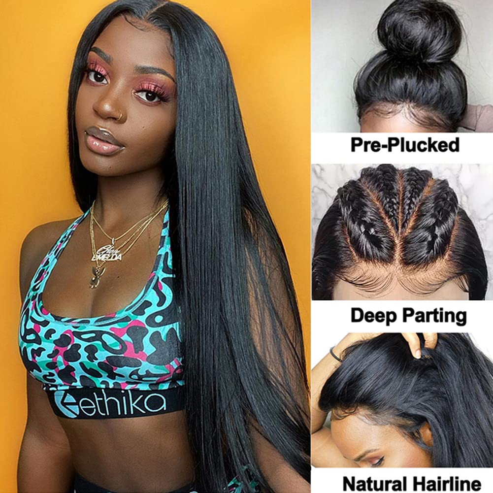 LUMIERE 24 Inch Straight Human Hair Wigs for Black Women - 4x4 Lace Closure, Unprocessed Remy Hair, 150% Density, Pre-Plucked Baby Hair, Natural Color | Perfect for Daily Wear, Parties, and Special Occasions