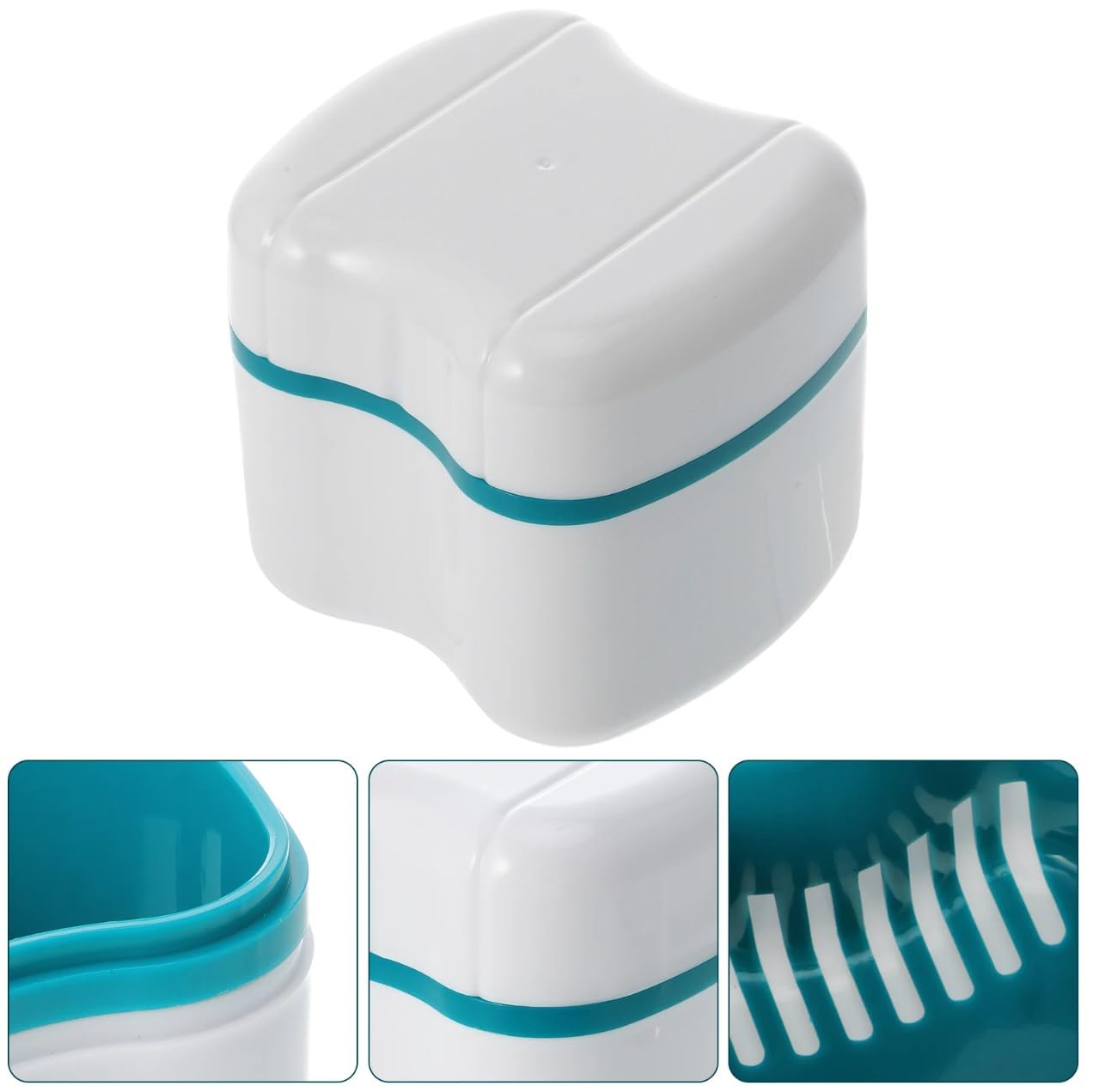 Denture Storage Box with Removable Strainer - Green | Denture Case for Braces, False Teeth & Dental Appliances | Travel & Home Use