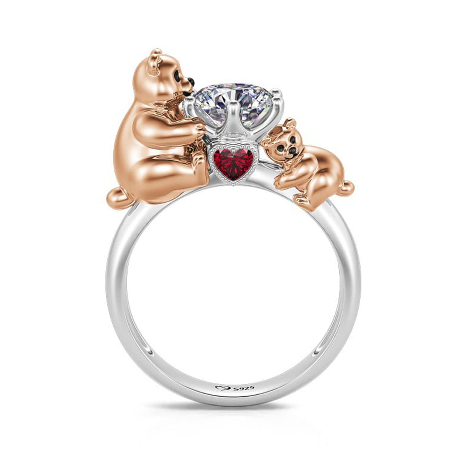 Jeulia Sterling Silver Hug Me Animal Round Cut Ring for Women - Mother's Day, Wedding, Anniversary Gift for Wife, Daughter, Mom - Perfect for Engagement, Christmas & Special Occasions with Jewelry Box