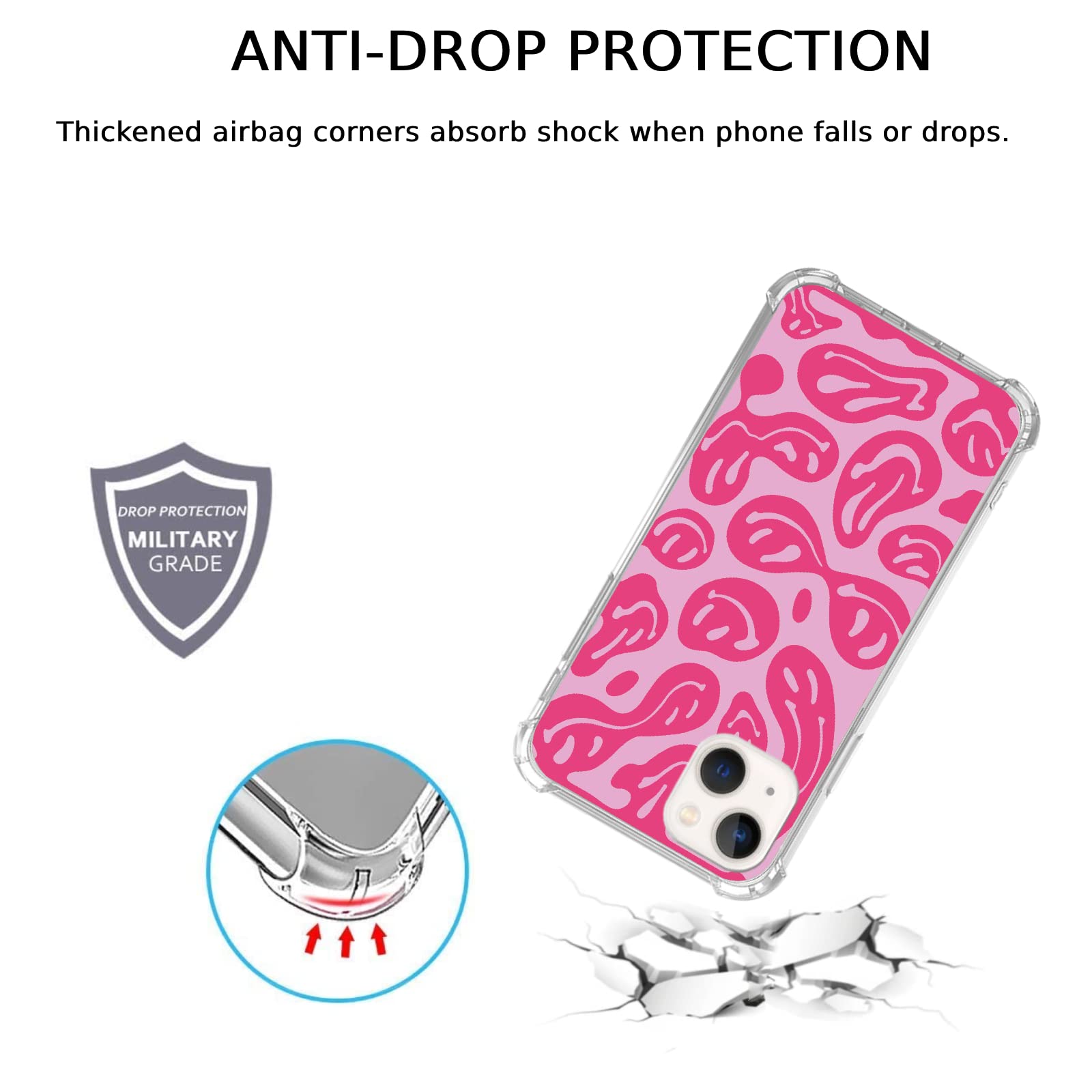 Pink Melting Smile Face iPhone 13 Case - Trendy Aesthetic Trippy TPU Bumper Cover for Teens & Adults | Perfect for Everyday Use, Parties & Gifting