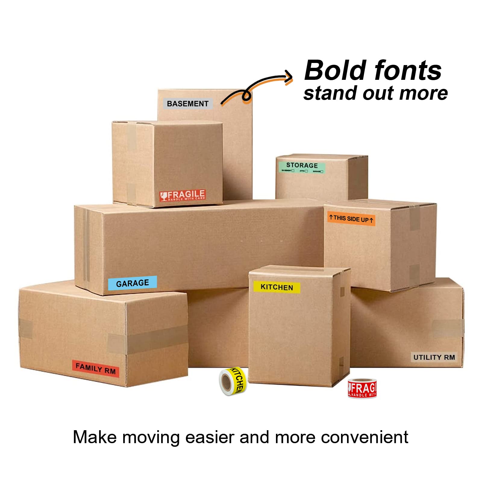 1440-Pack Color-Coded Moving Labels for Boxes - 24 Rolls with Fragile Stickers & 2 Blank Customizable Rolls | Perfect for Home Moving, Packing & Storage Organization