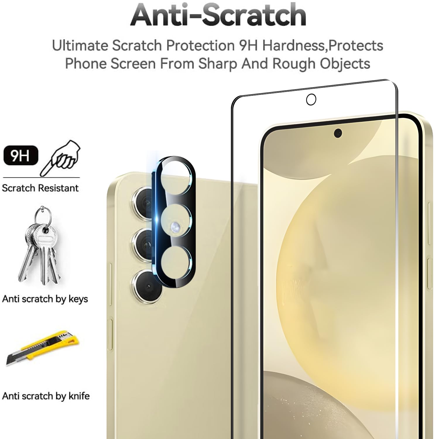 5-in-1 Bundle: 2 Pack Tempered Glass Screen Protector + Lens Protector for Samsung Galaxy S24 5G with Ultra Slim Clear Case | 9H Hardness, Shockproof, Case-Friendly | Perfect for Everyday Protection & Outdoor Activities