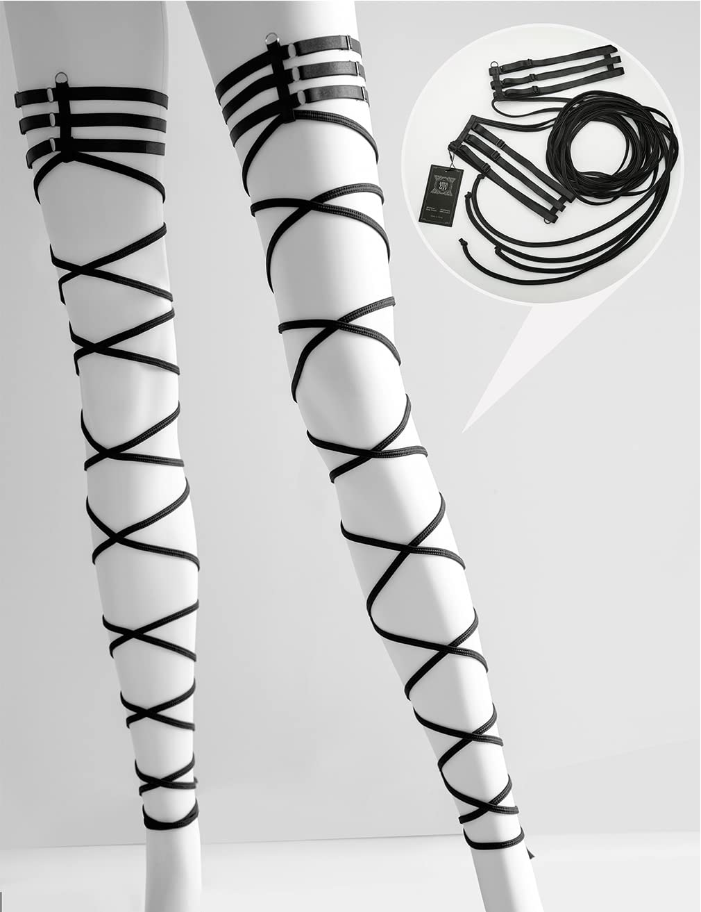Sexy Women's Lingerie Set - Strappy Garter Belt with Crisscross Stockings & DIY Clips | Perfect for Boudoir Photography, Romantic Nights & Role Play Costumes