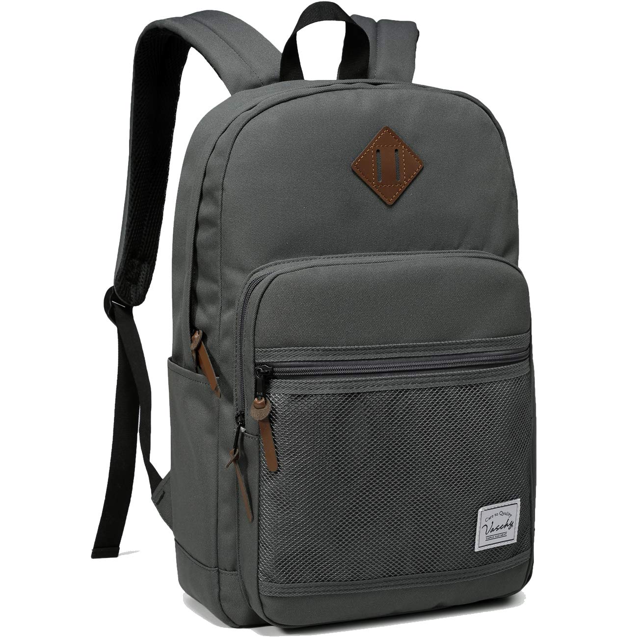 VASCHY Waterproof Lightweight School Backpack for Men & Women - 15.6 Inch Laptop Backpack with Padded Sleeve, Dark Gray - Perfect for College, Work, Travel & Daily Commute