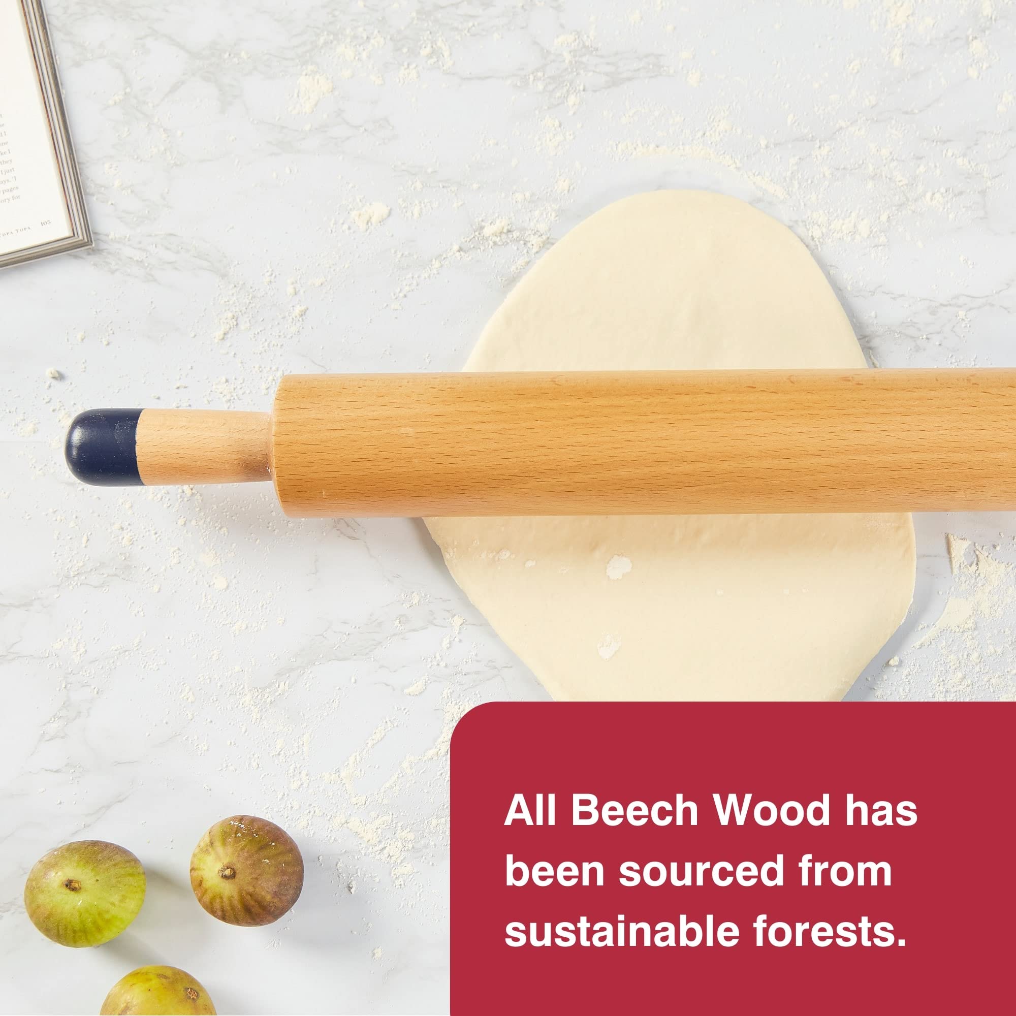 Zyliss 18.5 Inch Wooden Rolling Pin with Silicone Cover - Perfect for Baking Cakes, Pizzas, Pastry & Dough - Responsibly Sourced Wood for Even Rolling - Ideal for Home Bakers & Professional Kitchens