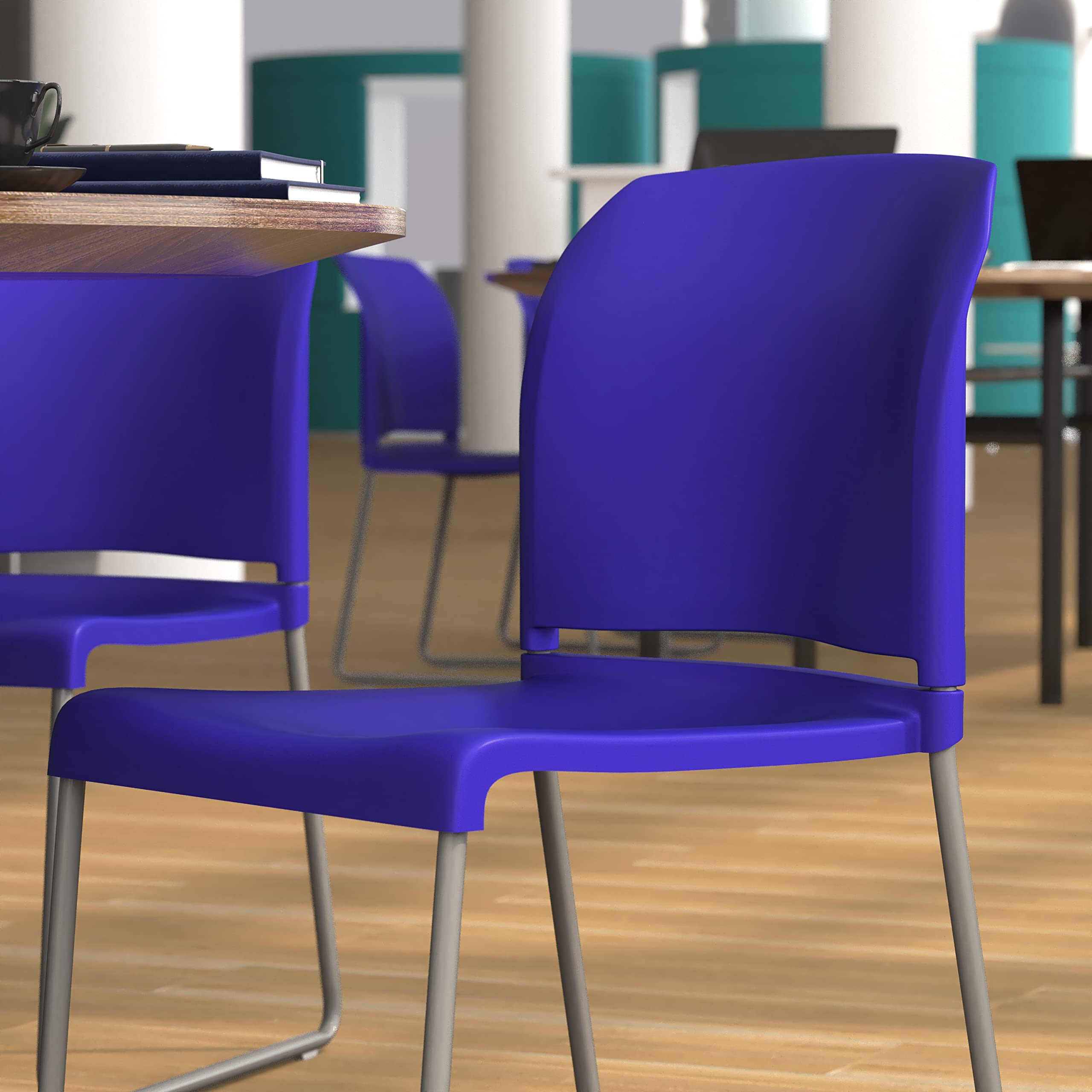 EMMA + OLIVER Egan Heavy Duty Stack Chair - Blue Full Back Ergonomic Seat - 880 lb Weight Capacity - Gray Powder Coated Sled Base - Perfect for Office, Conference Room, and Event Seating