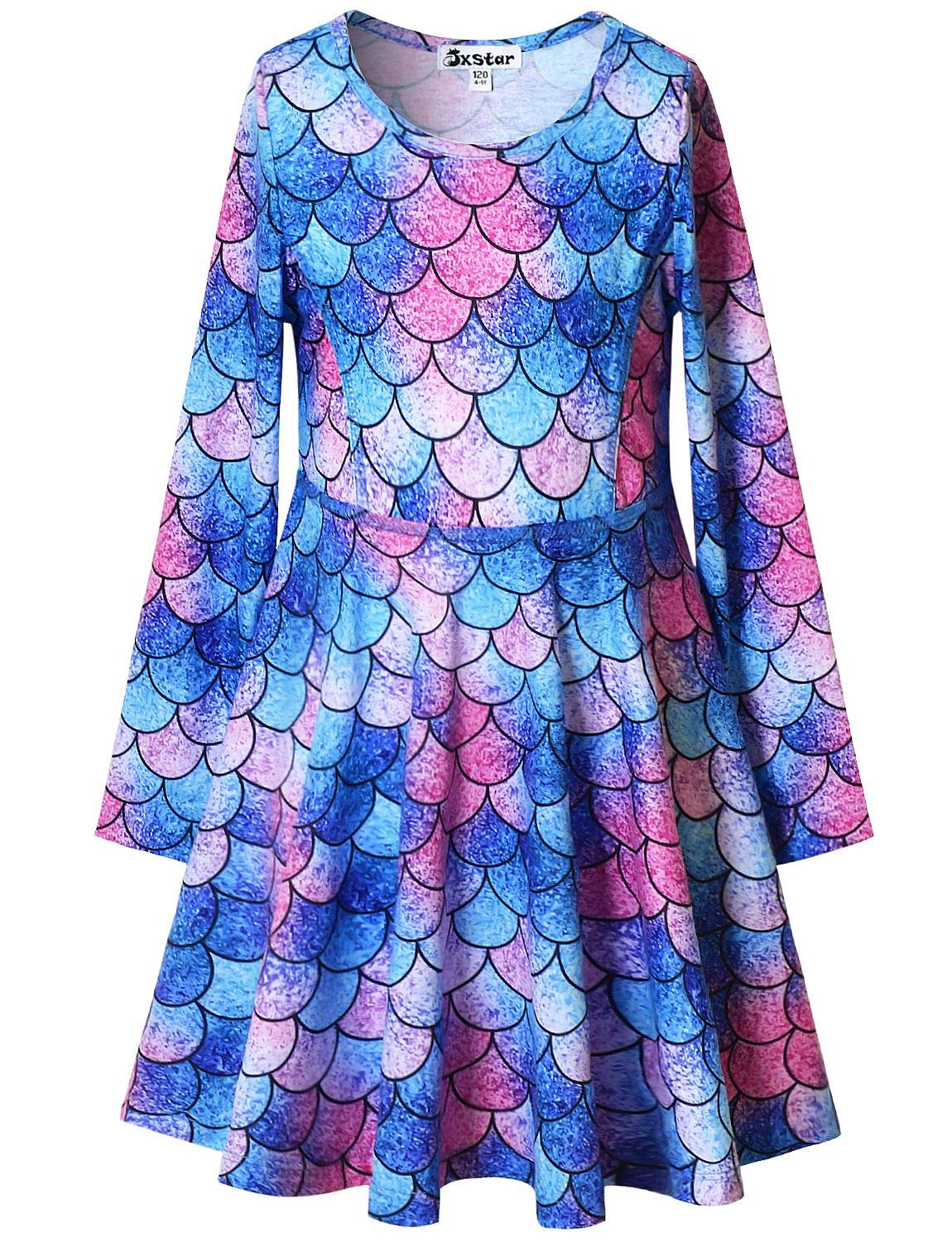 Jxstar Girls Long Sleeve Swing Dress - Cute Twirl Dresses for Kids Fall & Winter Clothing | Perfect for School, Parties & Holiday Outfits