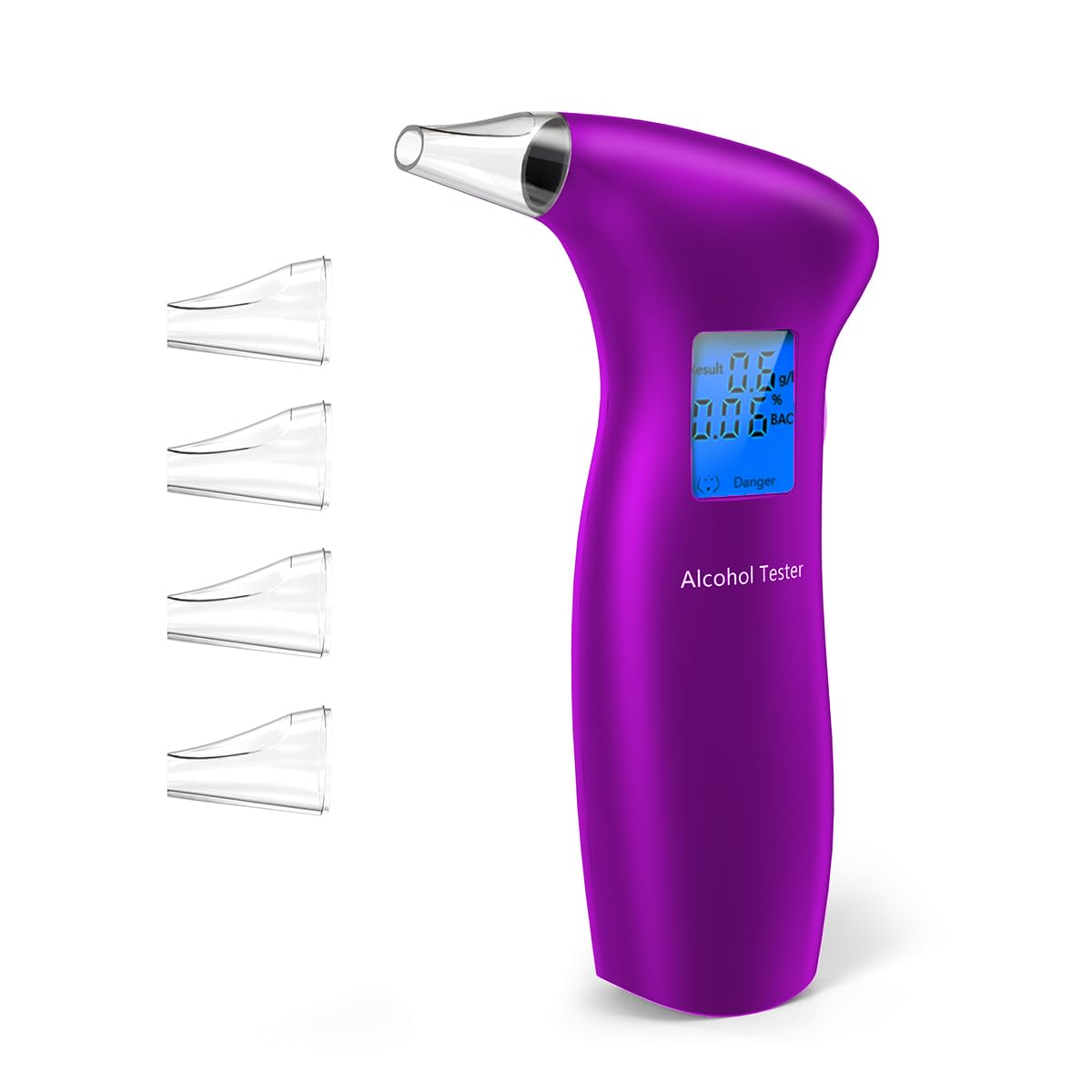 **Portable Alcohol Breathalyzer Tester with LCD Display & Reusable Mouthpieces – Personal & Professional Use – Purple | Accurate BAC Detection for Home, Office, and On-the-Go**
