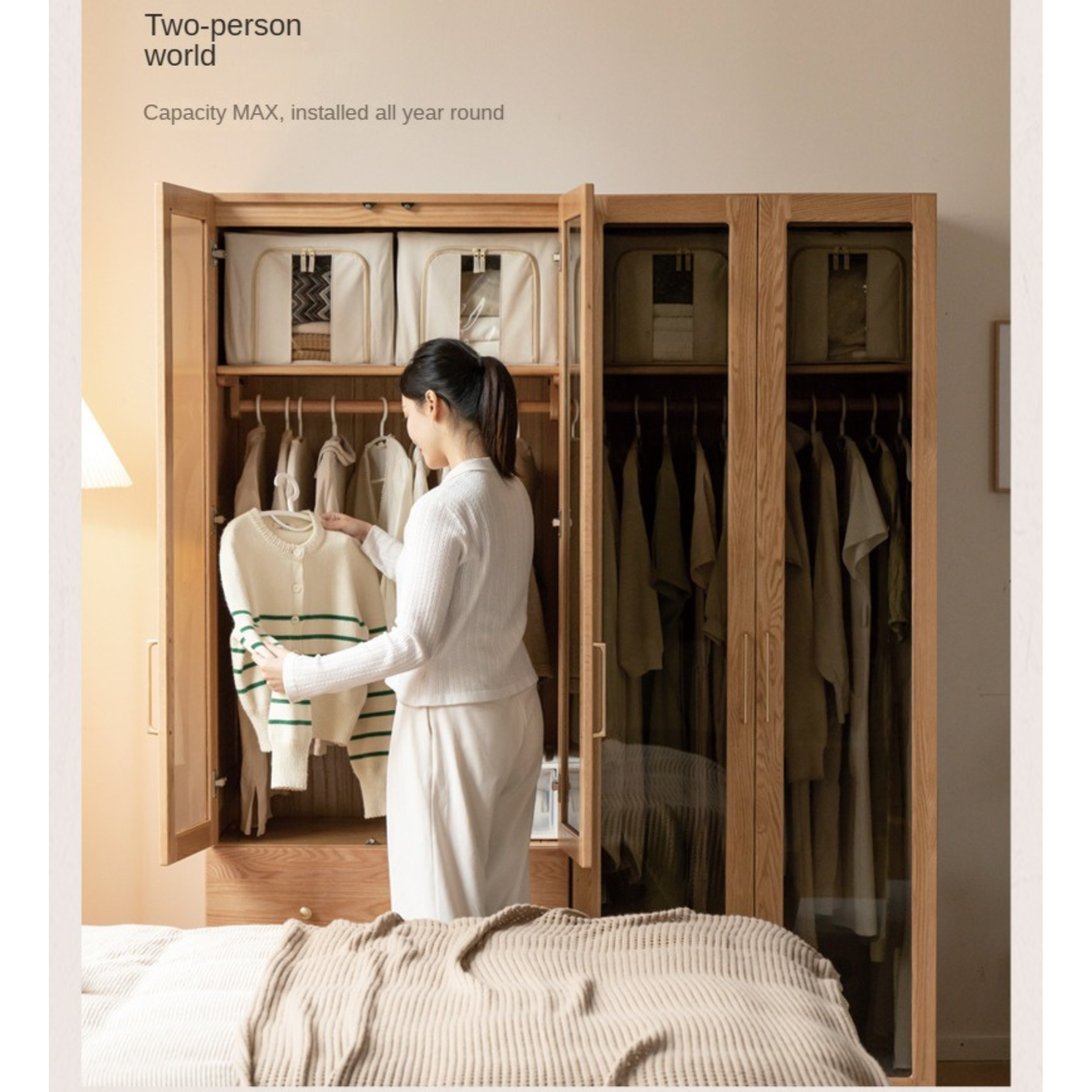 Solid Oak Wood Modern Wardrobe - Customizable Closet Organizer for Bedroom, Walk-in Closet & Home Storage