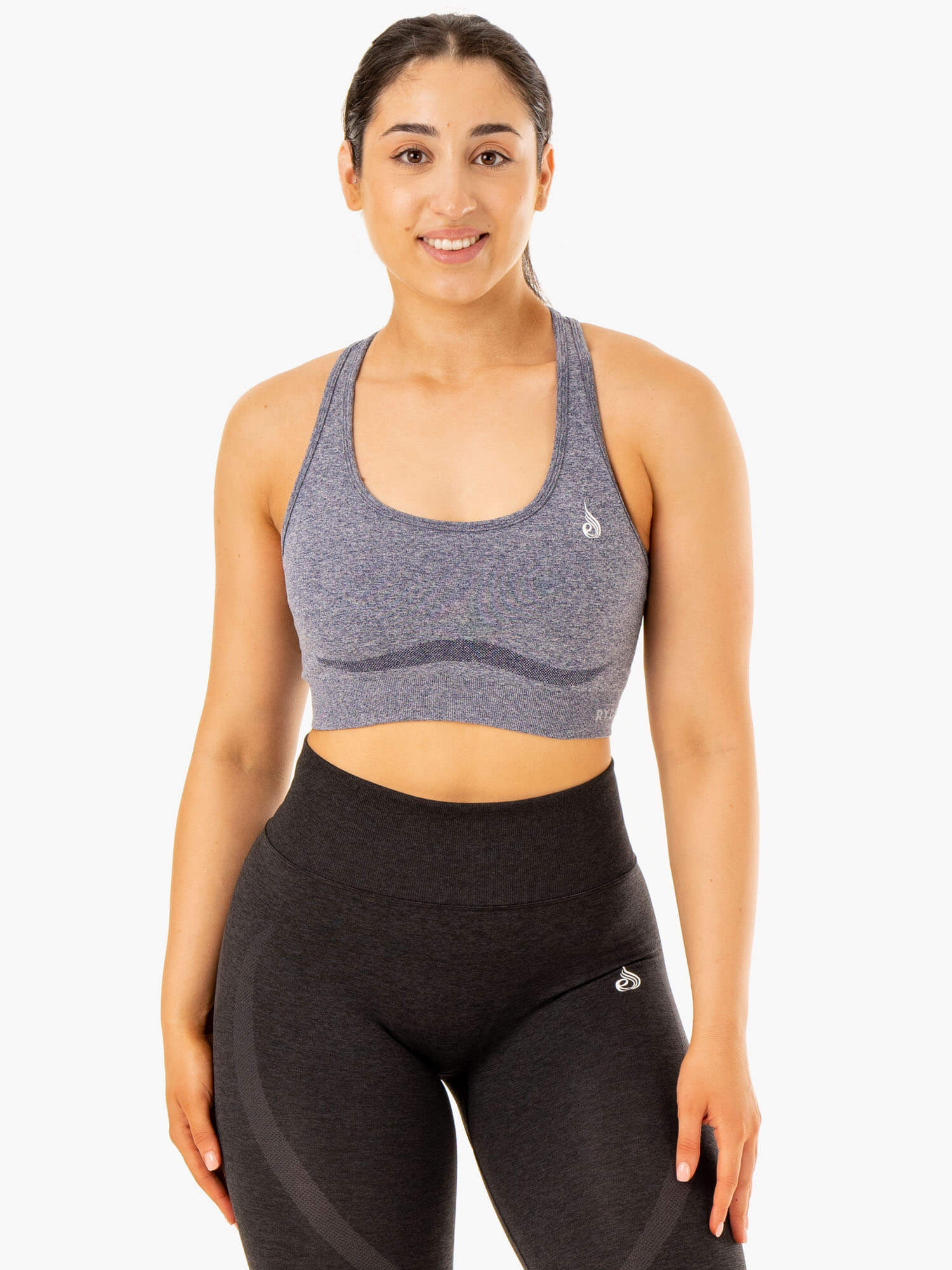 High-Quality Staples Seamless Racerback Sports Bra - Navy Marl - Comfortable Workout & Yoga Top for Women - Perfect for Gym, Running & Active Lifestyle