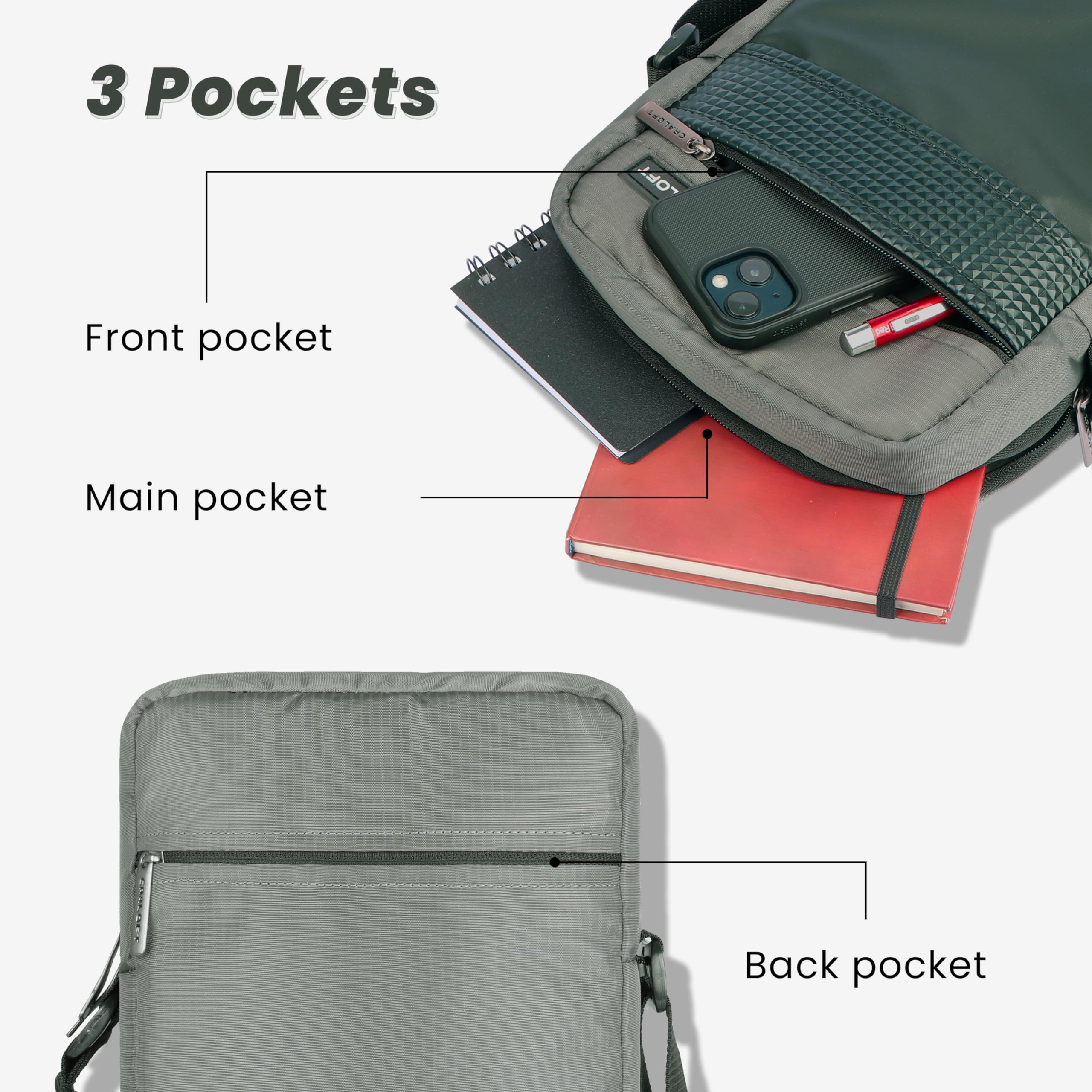 CRALOFT 11.5 Inch Polyester Sling Bag for Men - Crossbody Messenger Bag with Extra Spacious Storage for Tablet, Laptop & Essentials - Perfect for Office, Business Travel & Daily Commute