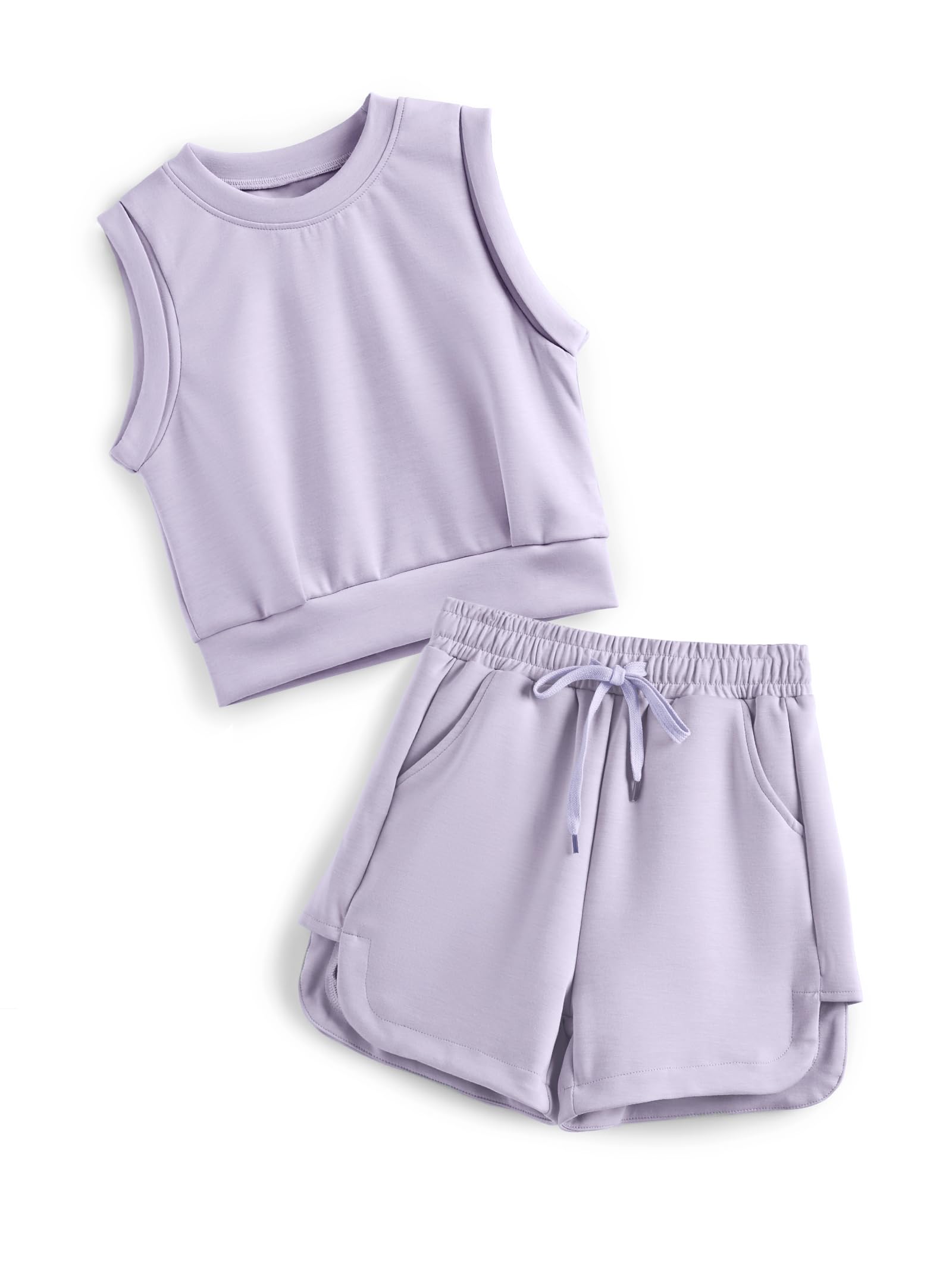 Trendy 2 Piece Outfits for Girls 2024 | Cute Sleeveless Tops & Shorts Set | Summer Activewear Clothing | Perfect for Playdates, Beach Trips & Outdoor Activities