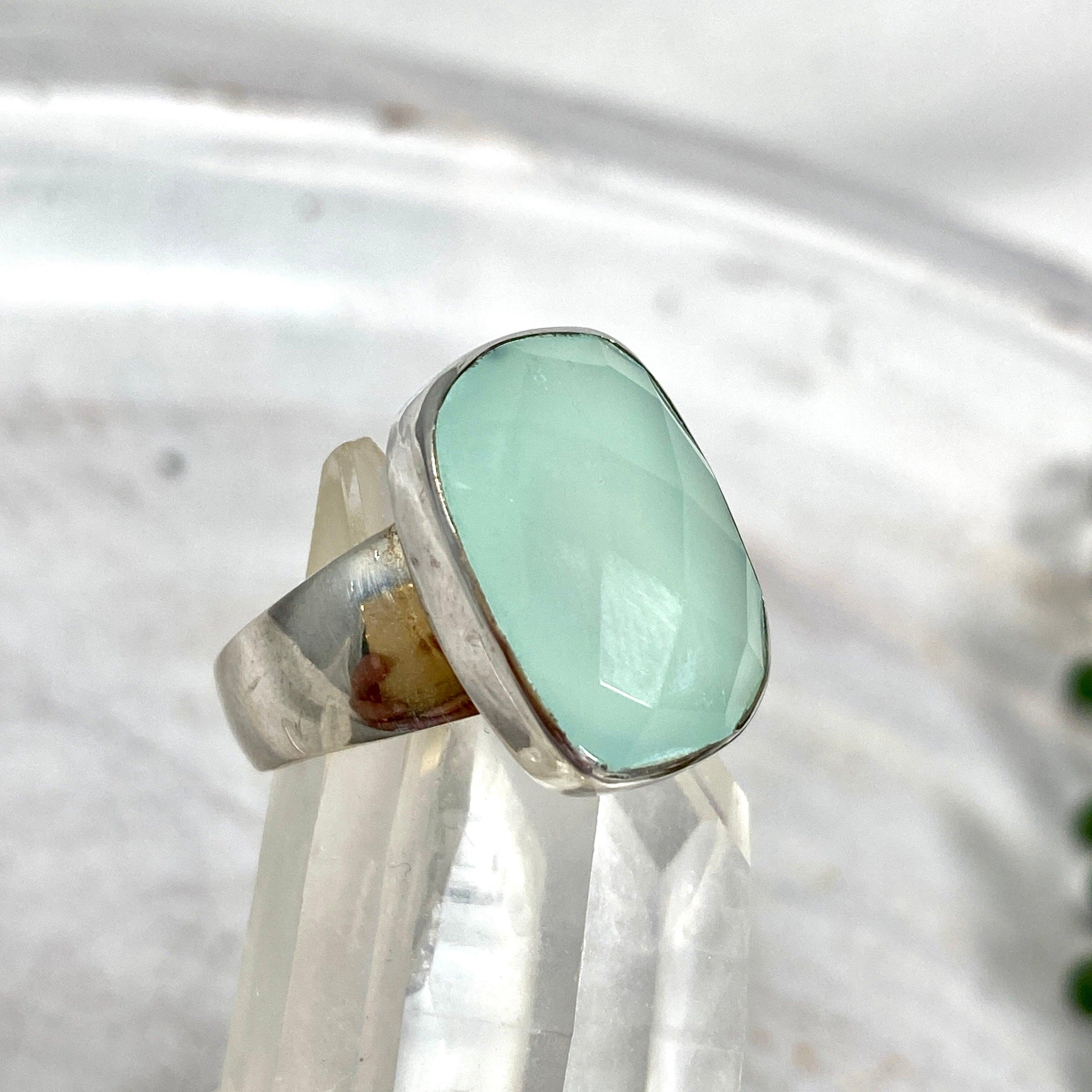 Aqua Chalcedony Faceted Rectangular Ring - Size 8 - KRGJ2437 - Elegant Jewelry for Women, Perfect for Weddings, Parties & Everyday Wear