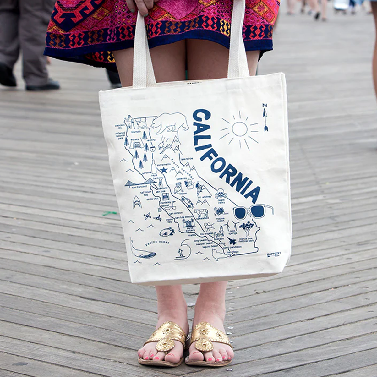 California Market Tote Bag - Eco-Friendly Reusable Grocery Shopping Tote with Reinforced Handles for Farmers Market, Beach, Picnics & Daily Errands