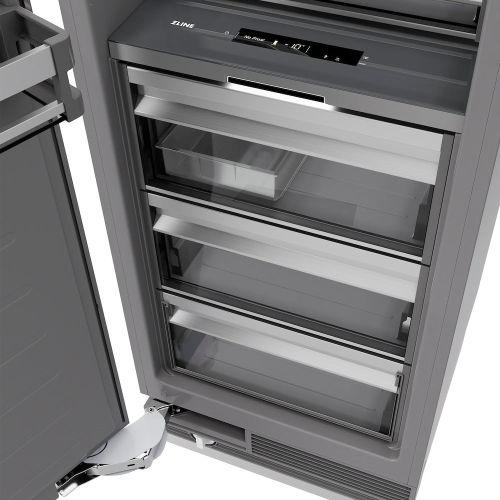 ZLINE Autograph Edition 18 Inch 8.6 Cu Ft Right Hinge Stainless Steel Column Freezer with Graphite Gray Interior & Matte Black Accents (RCFVRZ 30418 MB) - Perfect for Home Bars, Basements, and Commercial Kitchens