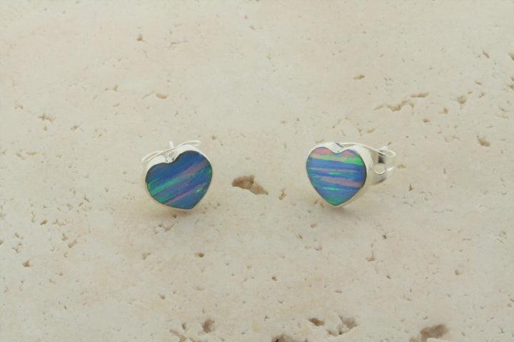 Opal Stud Earrings with Heart Blue Rose Design - Perfect for Valentine's Day Gifts & Romantic Occasions