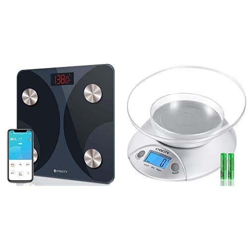 Etekcity Digital Smart Body Fat Scale & Food Kitchen Scale with Bowl - Track Weight, BMI, Body Fat & Nutrition for Healthy Living at Home or Gym