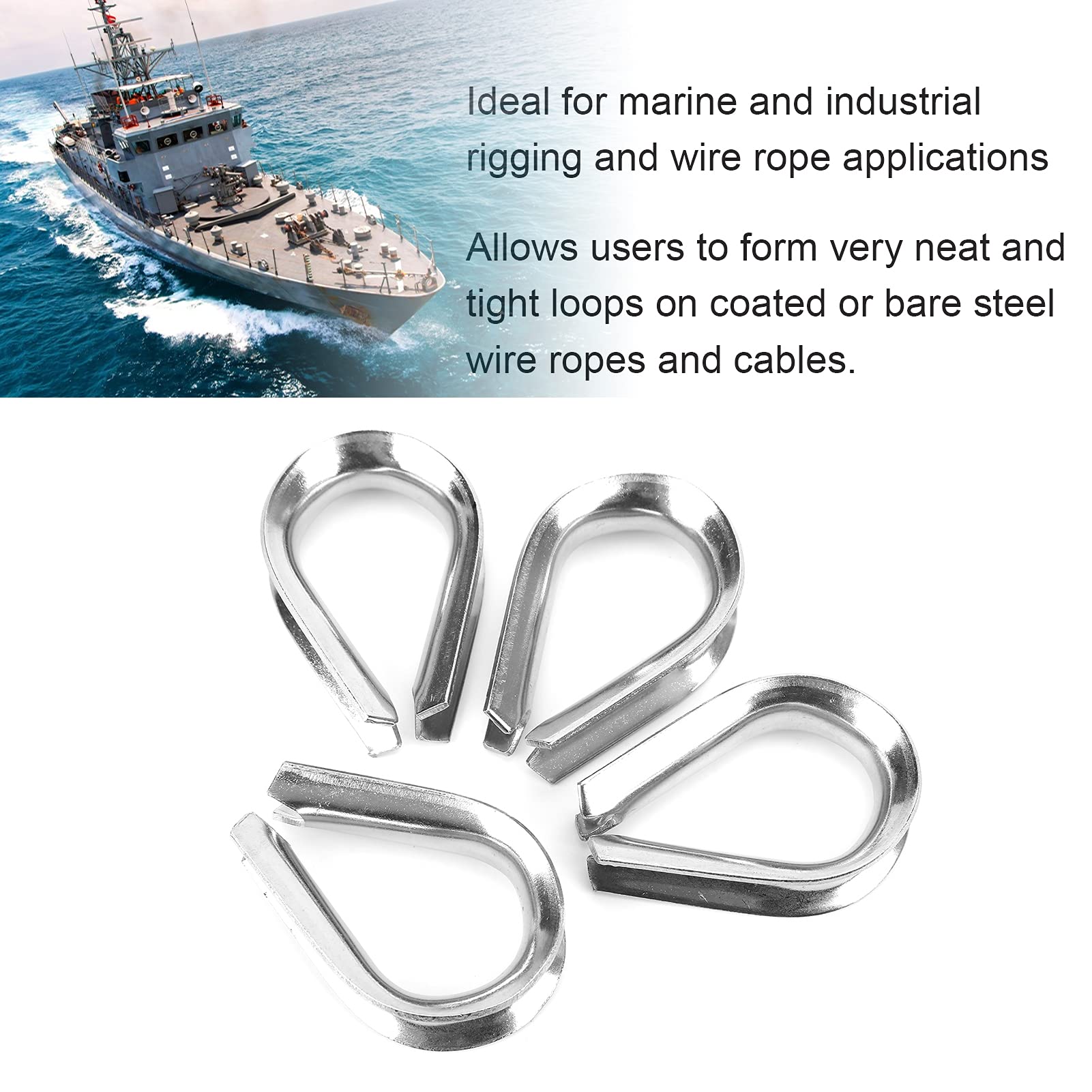 Naroote 1/2 Inch Wire Rope Thimbles - Heavy Duty Stainless Steel Cable Thimbles for Marine, Rigging & Construction - Perfect for Sailboat, Crane & Outdoor Use
