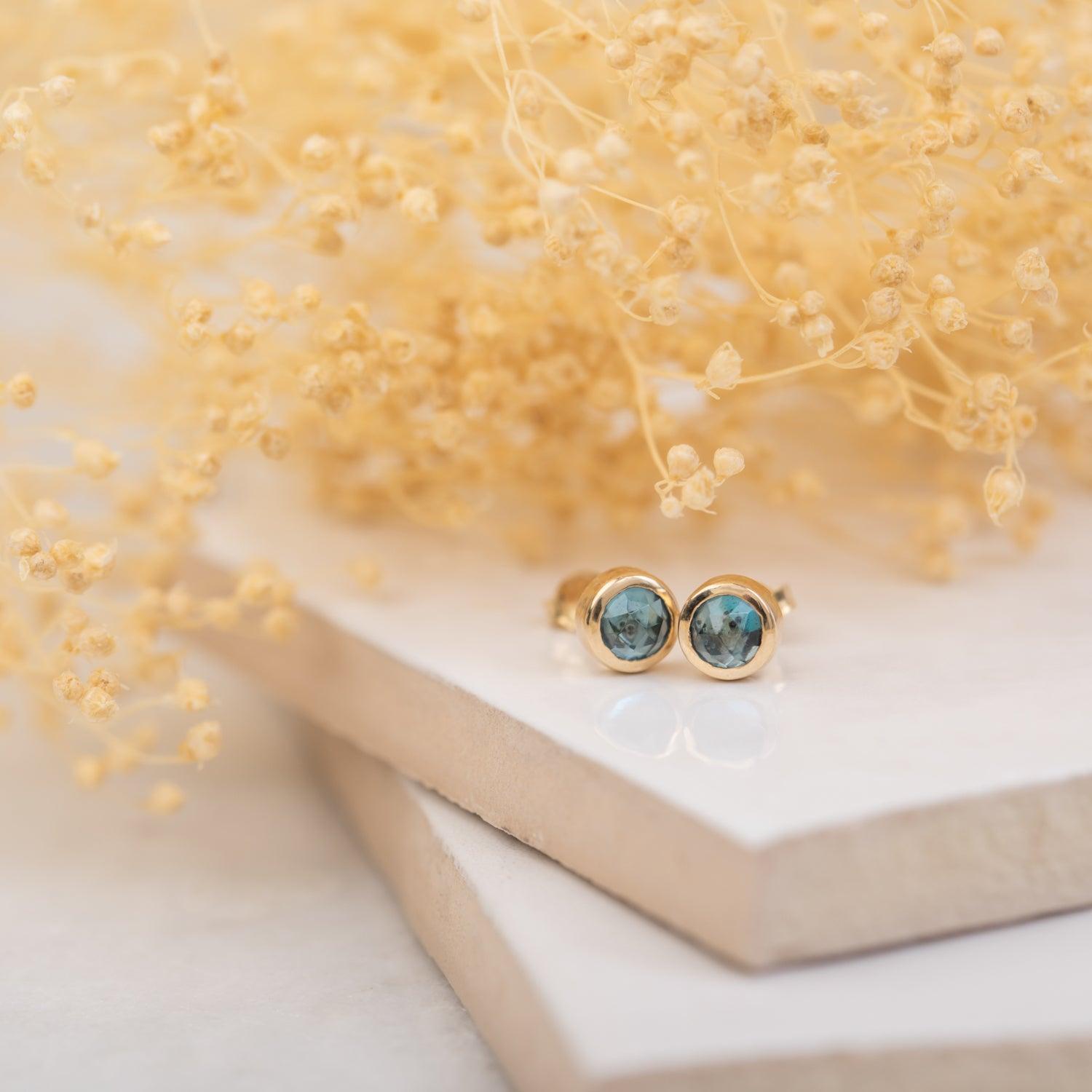 14K Gold Stud Earrings with Genuine Gemstones - Perfect for Everyday Wear & Special Occasions